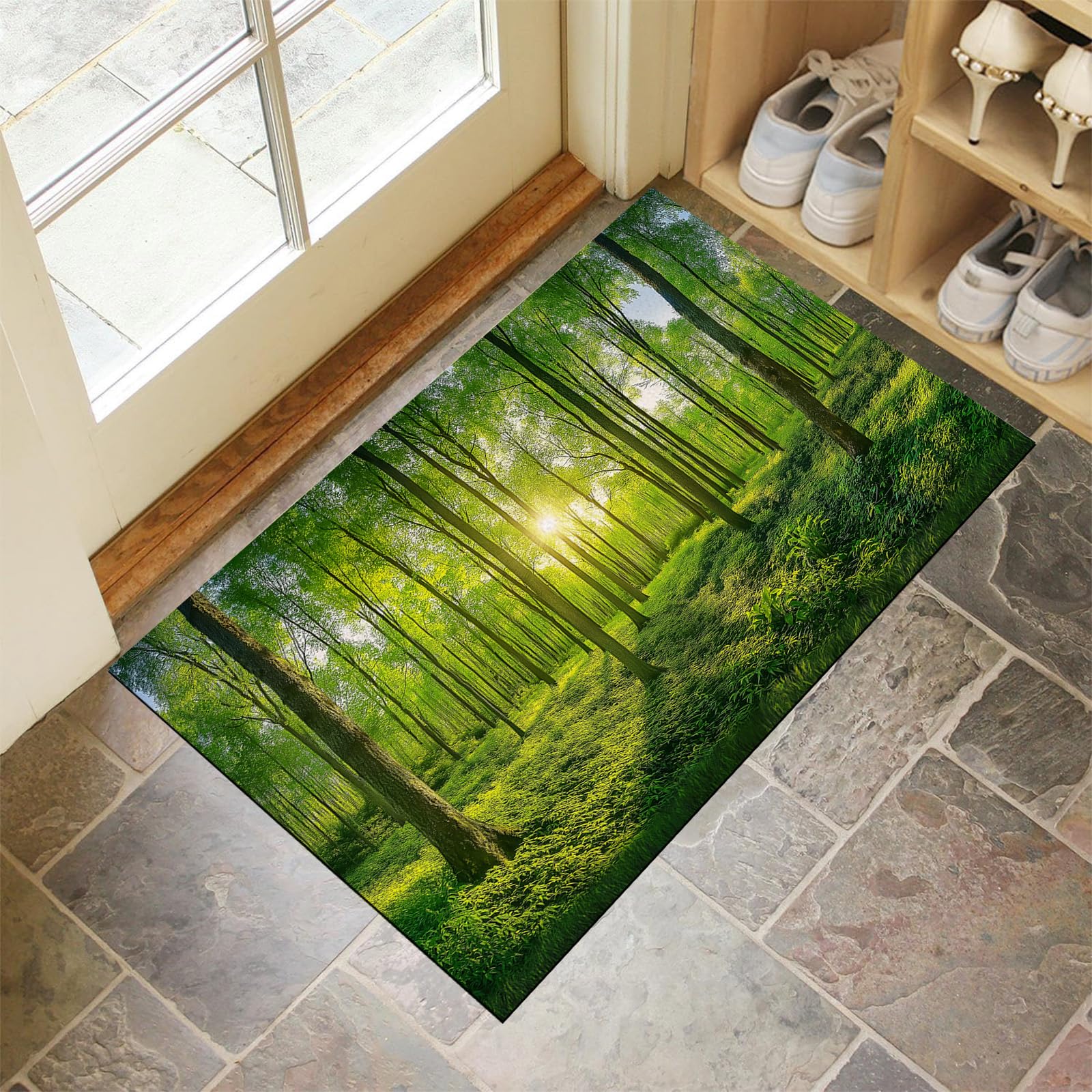 Paillasson forêt ensoleillée 40x60cm tapis de porte antidérapant