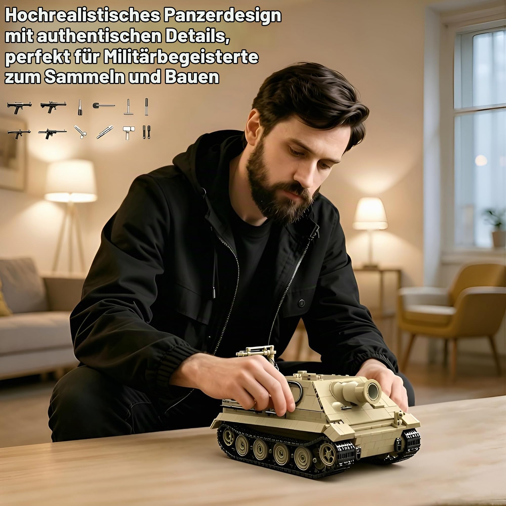 SturmTiger Panzer Bausteine Bausatz, 1394Stück TurmTiger Deutsch 38cm Sturm Mörser Fahrzeuge Modell Spielzeug, WW2 Armee Militär Waffen Klemmbausteine Kit, Ideen Geschenke für Teens Erwachsene