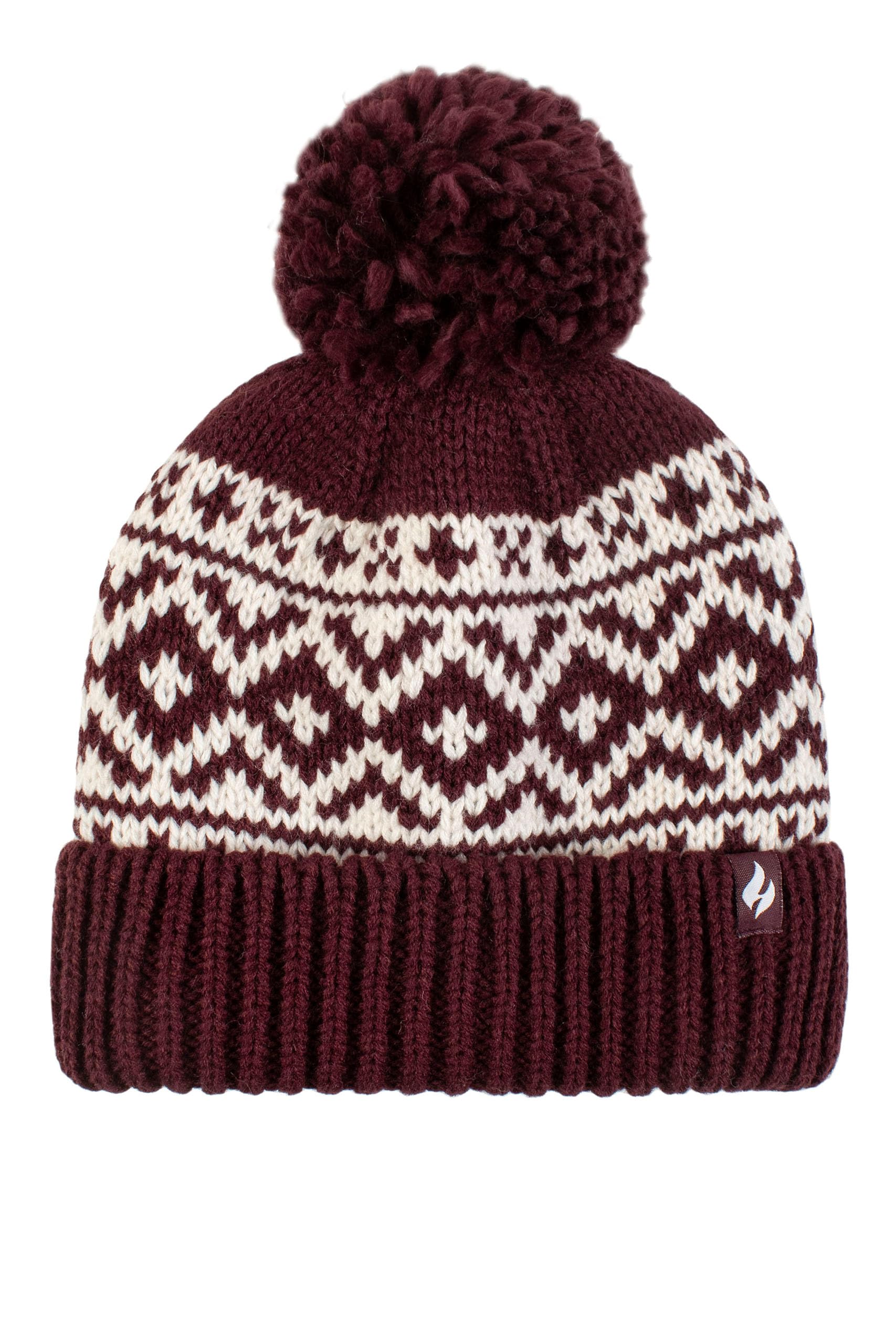 HEAT HOLDERS SOCKSHOP Ladies Hat - Womens 'Billingen' Turn Over Cuff Thermal Hat Fair Isle Pattern Pom Pom Winter Warm One Size Wine