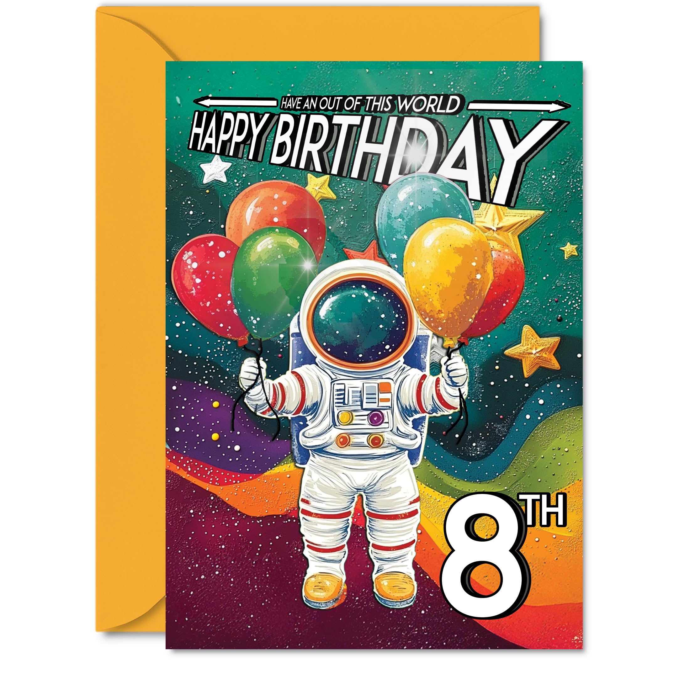 8th Birthday Card Boy - Astronaut Spacesuit - Outer Space Birthday Card for 8 Year Old Girl, Age 8 Boys Girls Cards, A5 Bday Greeting
