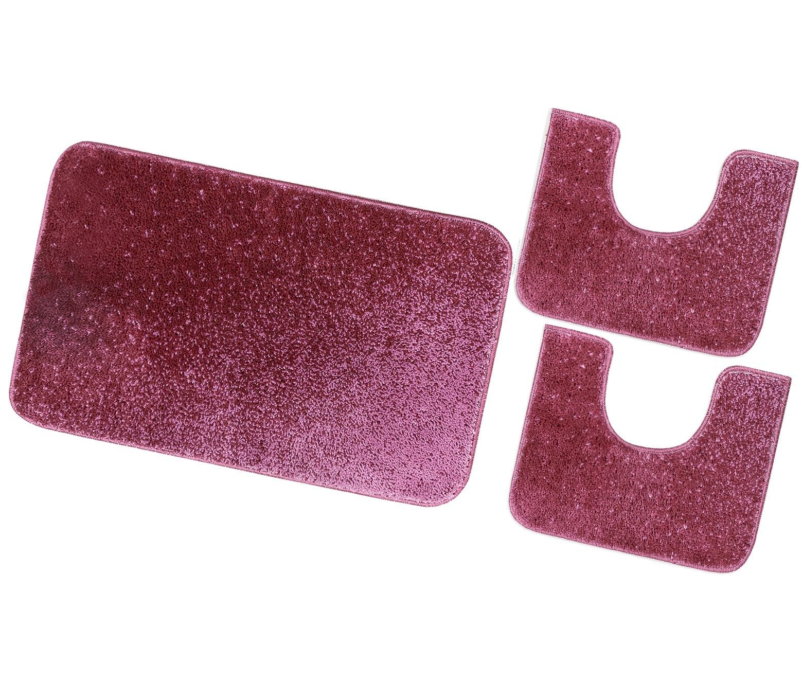 emmevi Tappeto Bagno Set 3 Pezzi Parure Morbido Girowater Assorbente Shaggy Retro Antiscivolo Marrone