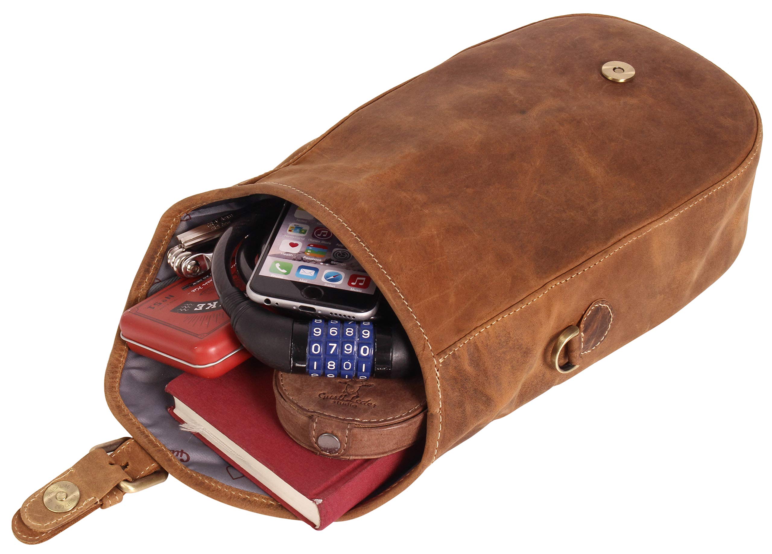 Gusti Fahrradtasche Leder - Félicia B. Lenkertasche Fahrrad Tasche Umhängetasche Handtasche Wasserdicht Canvas Braun Herren Damen kompatibel mit KlickFix ohne Adapter