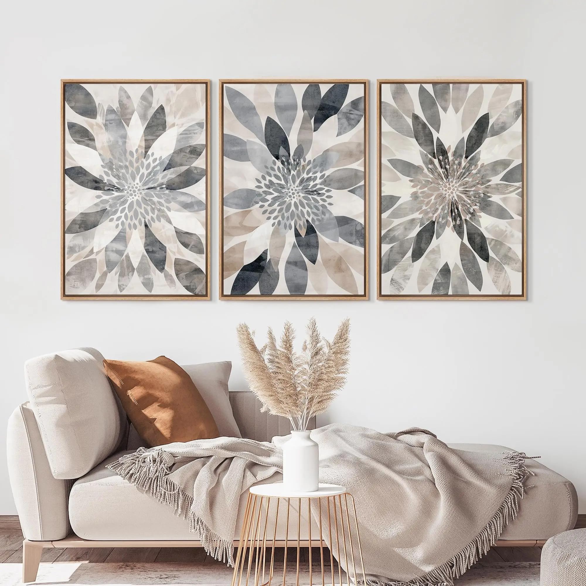LTjiajuypd Canvas Wall Art Prints Abstract Geometric Flower Artwork Illustration Minimalist Mid Century Modern Boho Decoration(50x75cm-3Pcs)