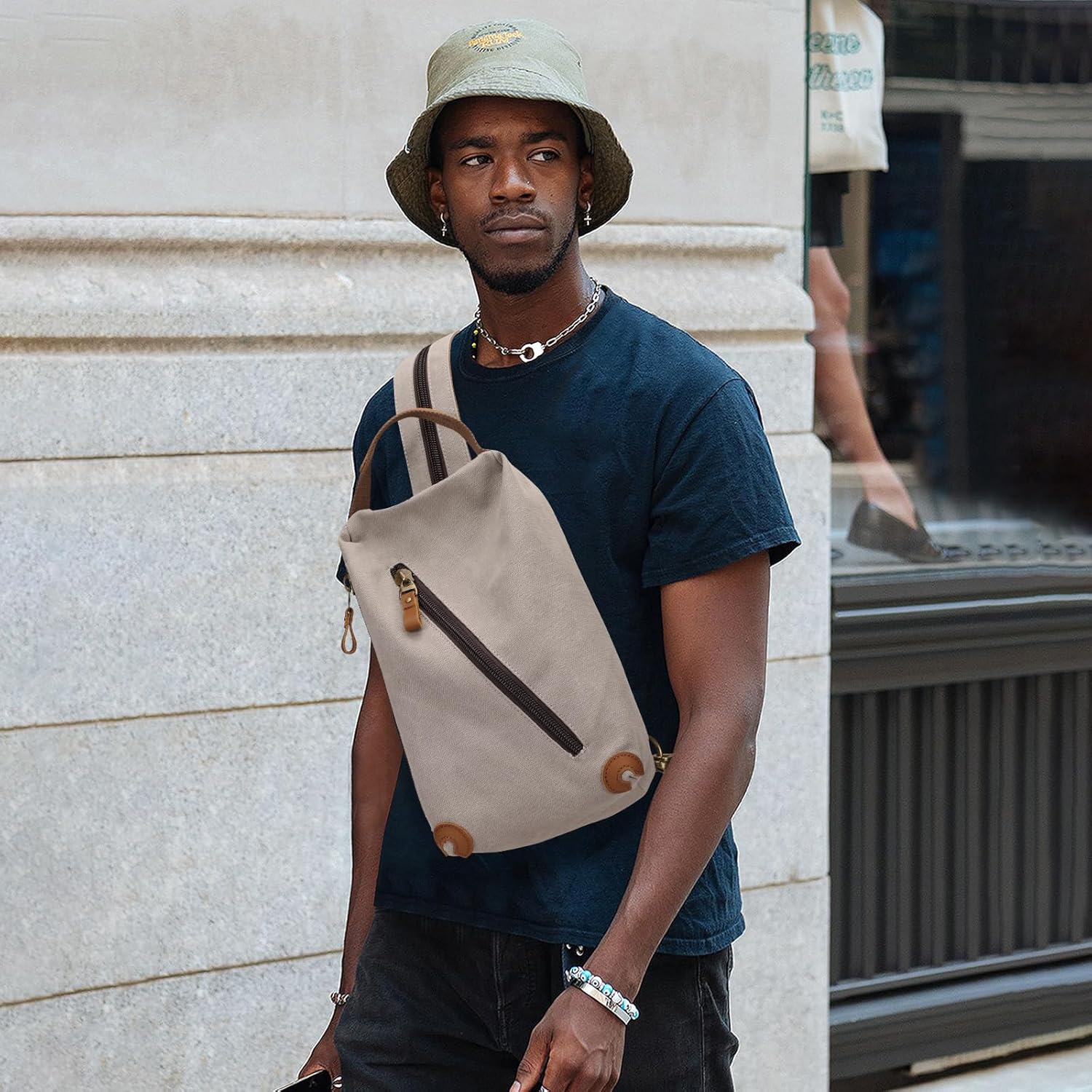 KL928 Canvas Sling Bag crossbody Bags Small Backpack Pack Travel Purse convertible purses for Women Men - Image 7