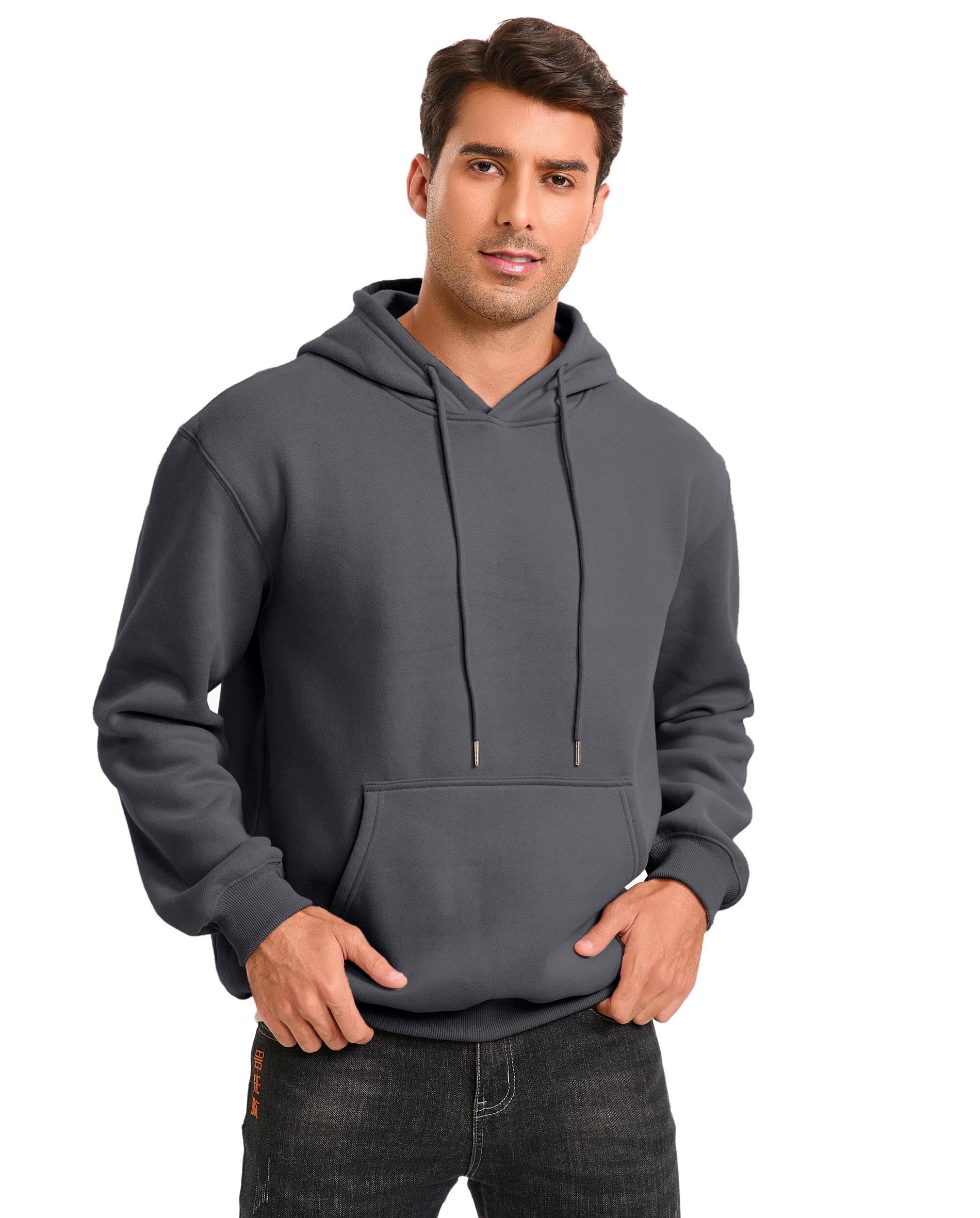 Jhsnjnr Felpa con cappuccio da uomo foderata in pile a maniche lunghe, con tasca, coulisse, tinta unita