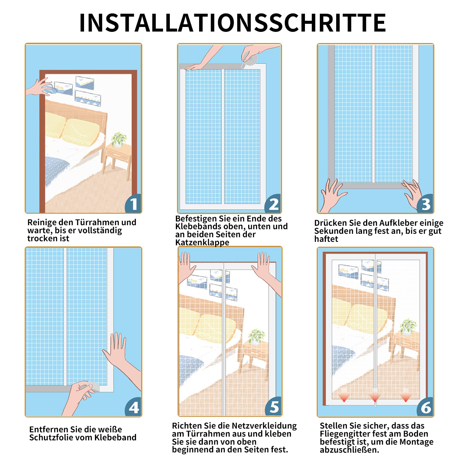Katzennetz Tür 90x210cm, Fluchtsicher mit Doppelreißverschluss Verstärktes Mesh als Haustür für Katzen, Kratzfest & Atmungsaktiv für Frischluft (Weiß, Innen/Außen)