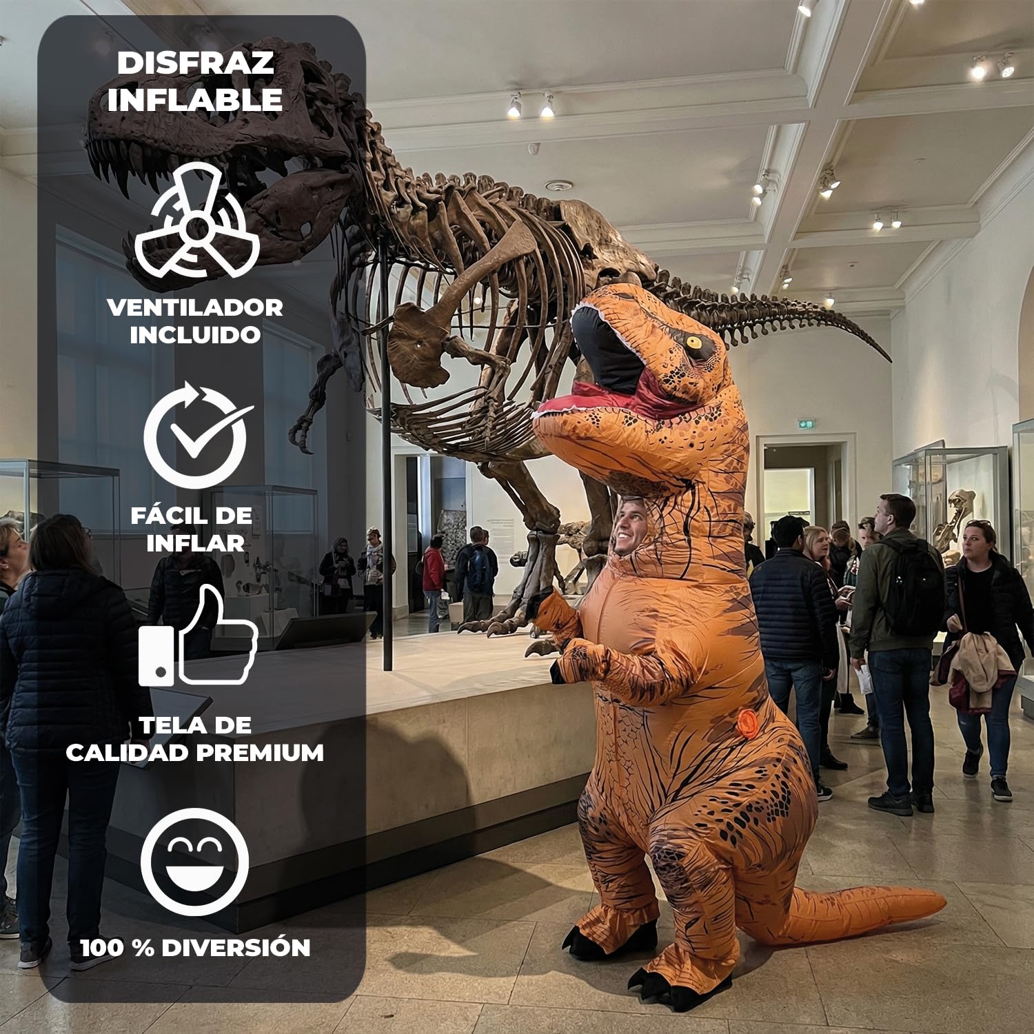 AirSuit Disfraz Inflable XXL T-Rex | Disfraz de Dinosaurio | Tamaño Adulto 160 a 190cm | Poliéster | Cómodo de Usar | Resistente | Sistema Inflable Incluido | OriginalCup