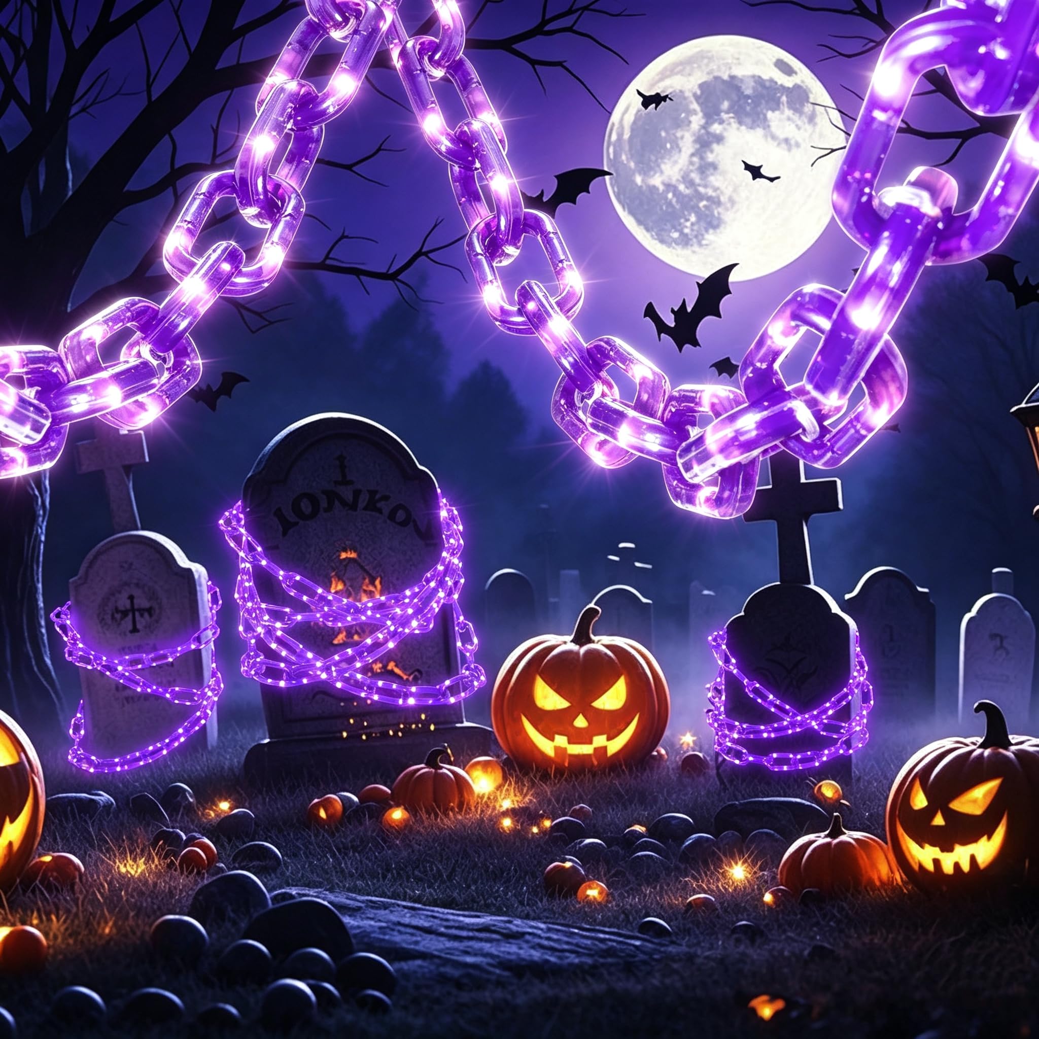 Catena di luci per Halloween, 3 m, funzionamento a batteria, con timer, LED viola | Ghirlanda di luci per interni ed esterni, caminetto, scale, portico, feste, casa infestata e decorazioni spettrali