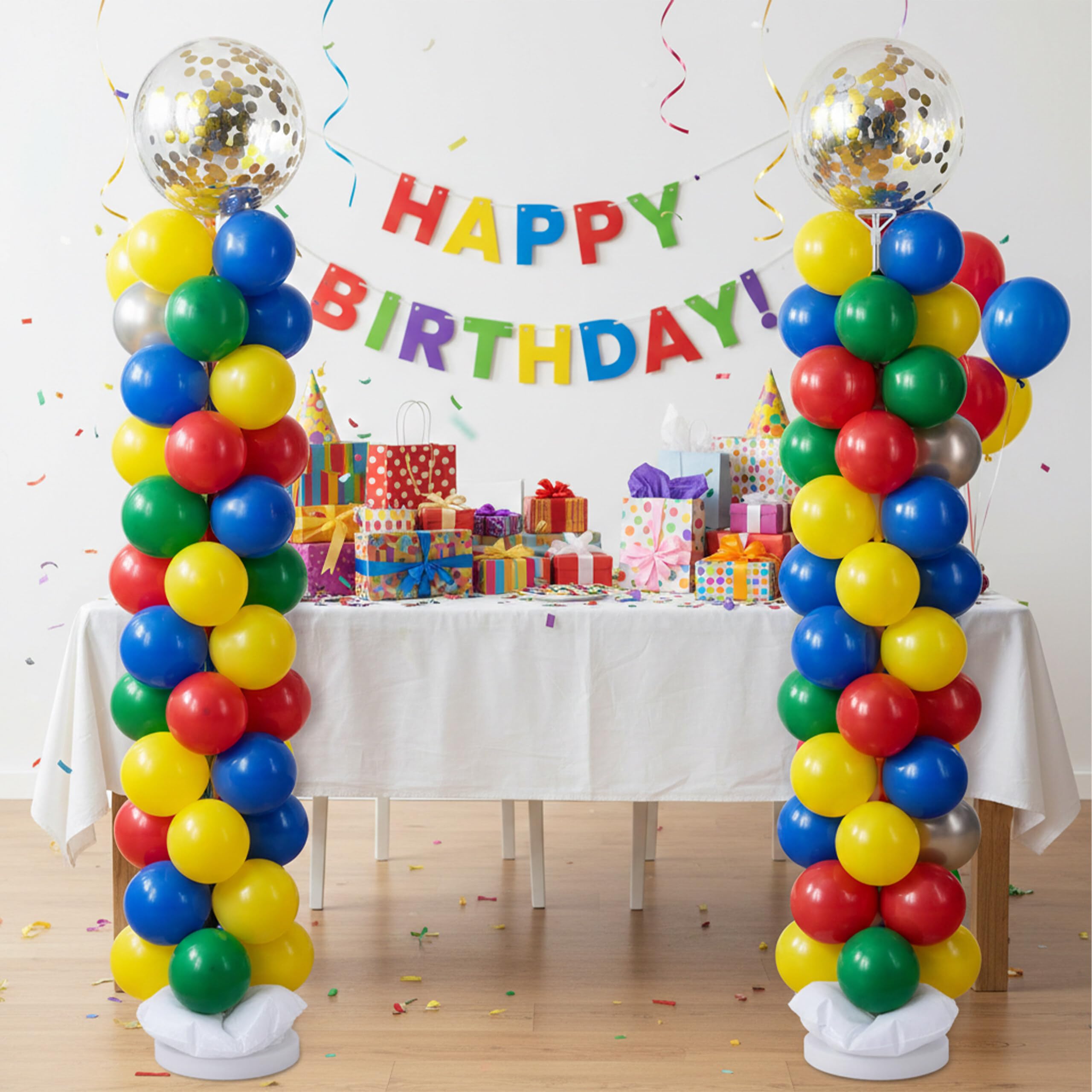 Relaxdays Support Ballons lot 2, Tige télescopique 45-205 cm pour Mariages/Anniversaires, Colonne Argent/Blanc