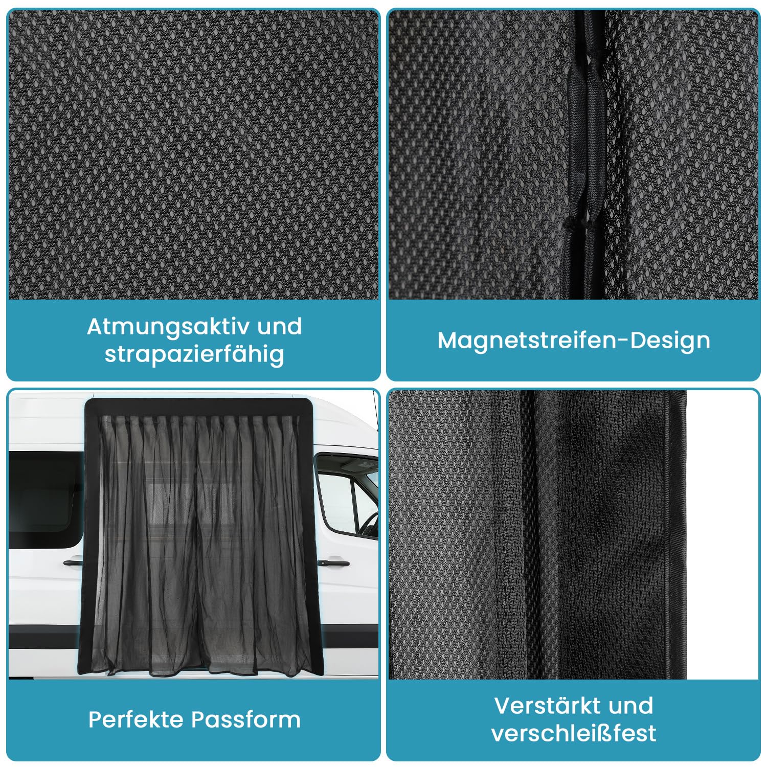 Moustiquaire magnétique pour voiture, noire, 180 x 150 cm, avec joint magnétique puissant, fermeture magnétique centrale, sans outil, pour porte latérale de voiture et hayon