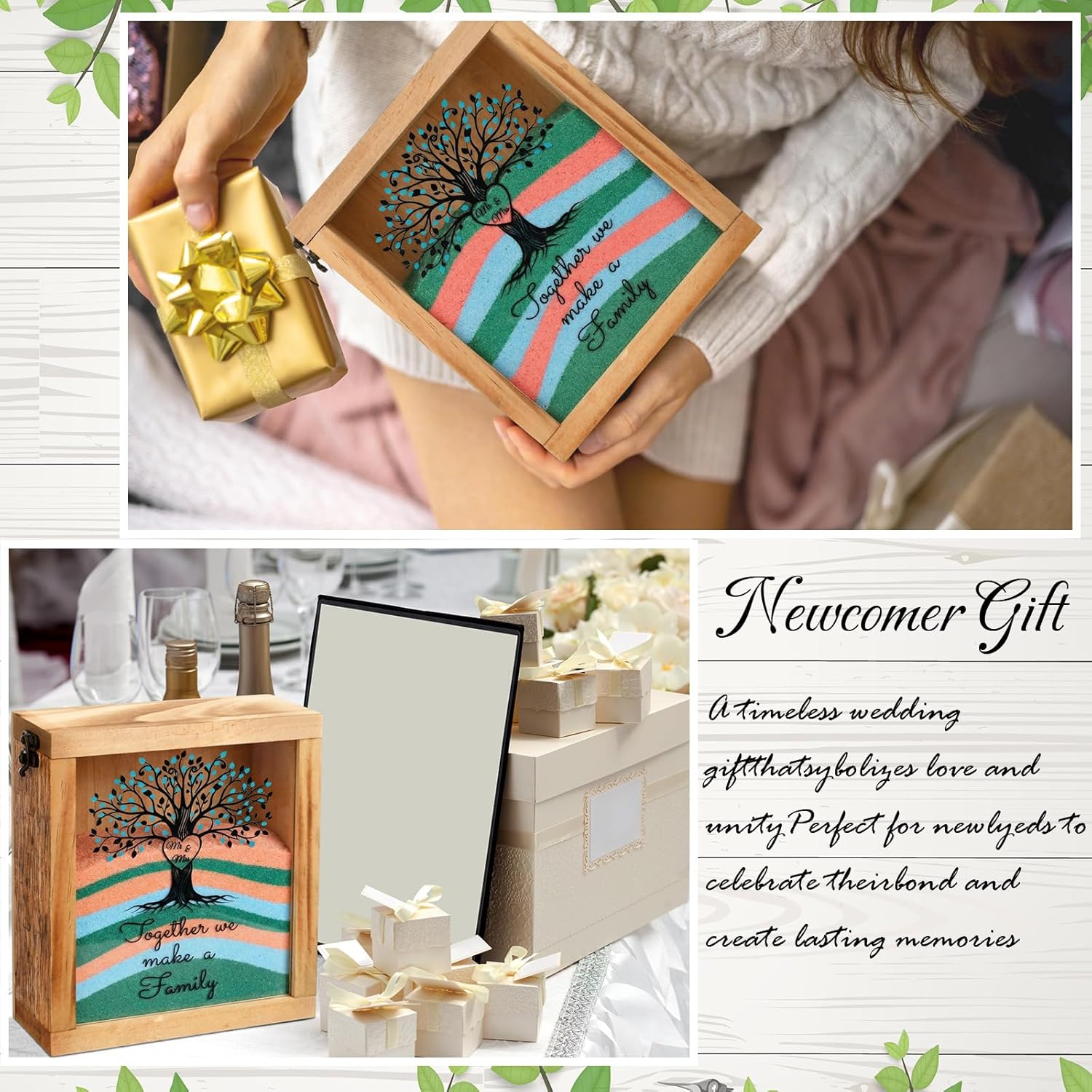 Blosssound Unity Sand for Wedding Ceremony Set Christian Unity Sand Ceremony Shadow Box and Vases for Religious Wedding Centerpiece Marriage Bridal Party Supplies (Blue Pink,Love Tree)