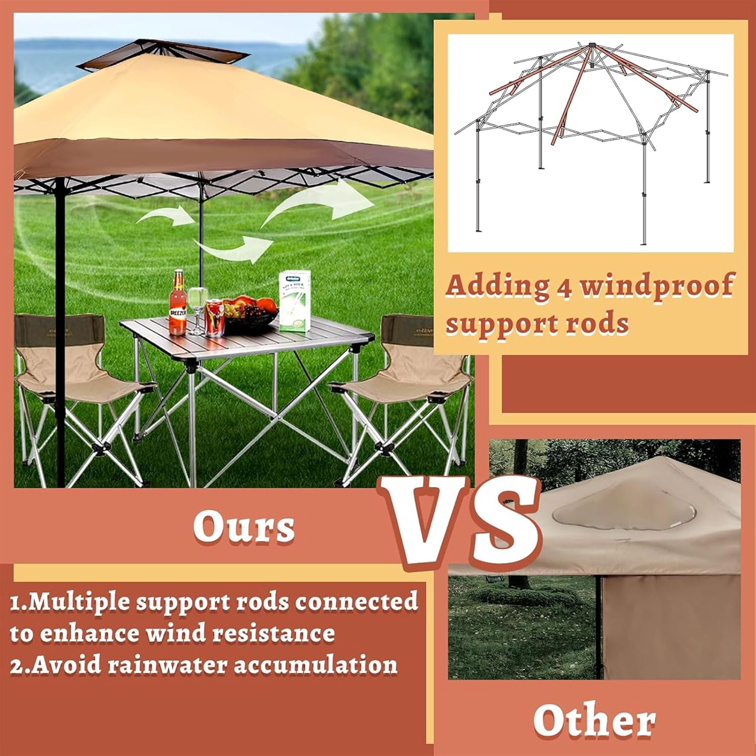 Suntime 13 x 13 Foot Instant Pop Up Canopy Portable Commercial Gazebo Tent with Alloy Steel Construction for Outdoor Backyards, Khaki