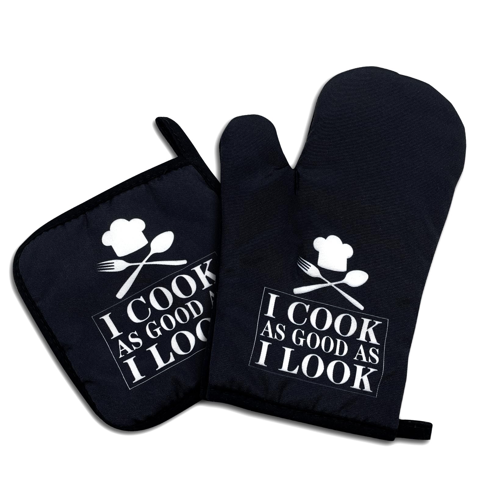 Juego de 2 divertidos guantes de horno y soportes para ollas, guantes de horno antideslizantes de silicona, regalo de cocina para hombres, regalos de cocina, hornear, regalos de inauguración de la