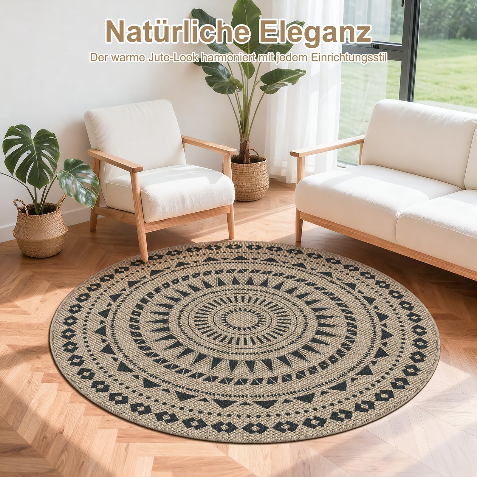 SIWB Tappeto esterno in iuta naturale, resistente alle intemperie, stile boho per soggiorno, cucina e corridoio 120 cm