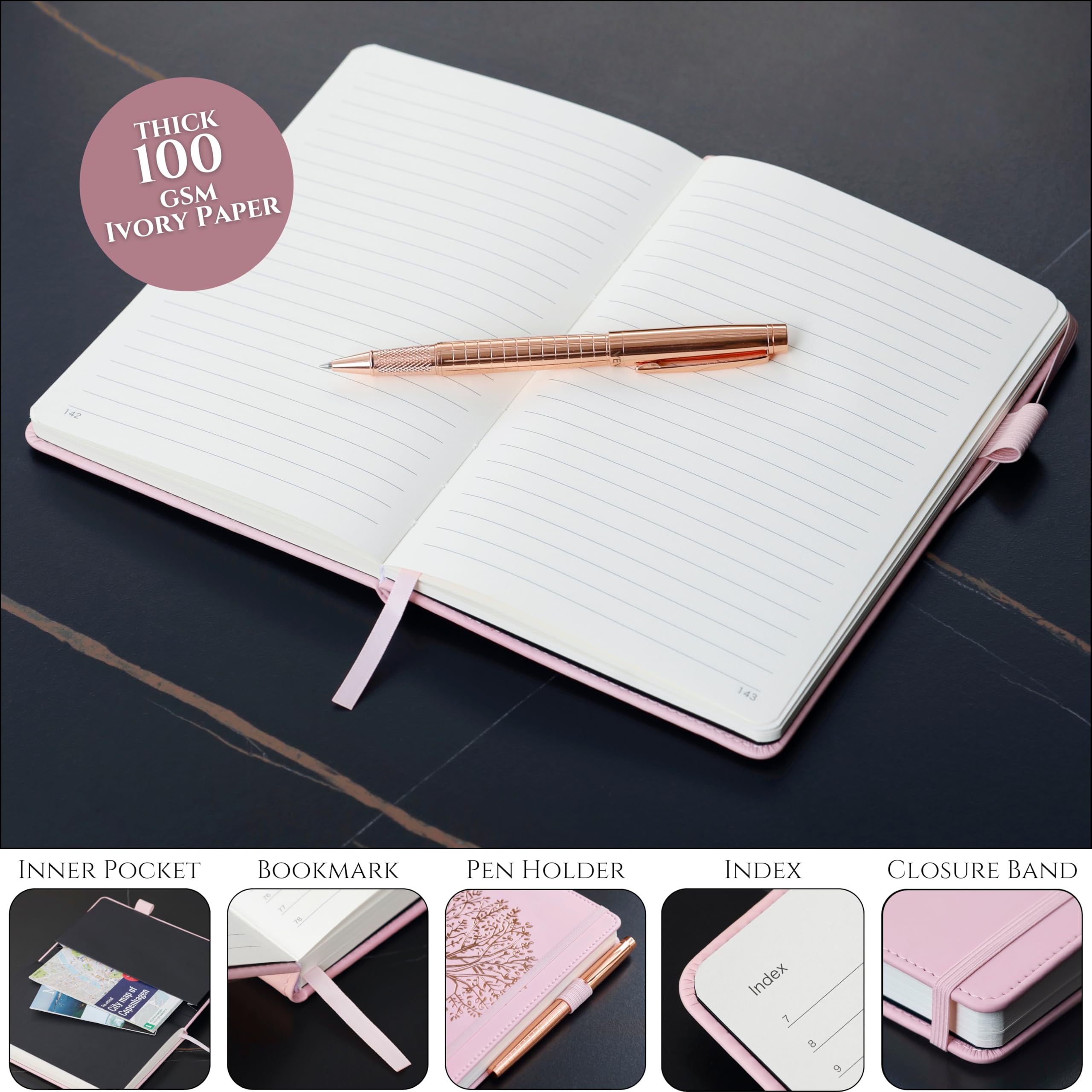 Veway Luxus Tagebuch und Stift Set für Frauen - A5 Notizbuch aus veganem Leder mit Stift - 224 linierte Seiten, Register & Geschenkverpackungen (Verzauberter Schmetterling)