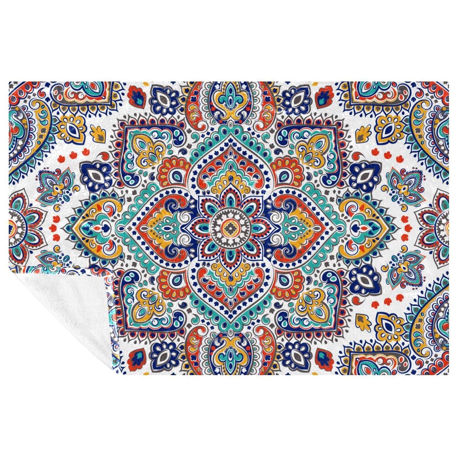 Couverture mandala indien 150x100 cm plaid bohème chaud