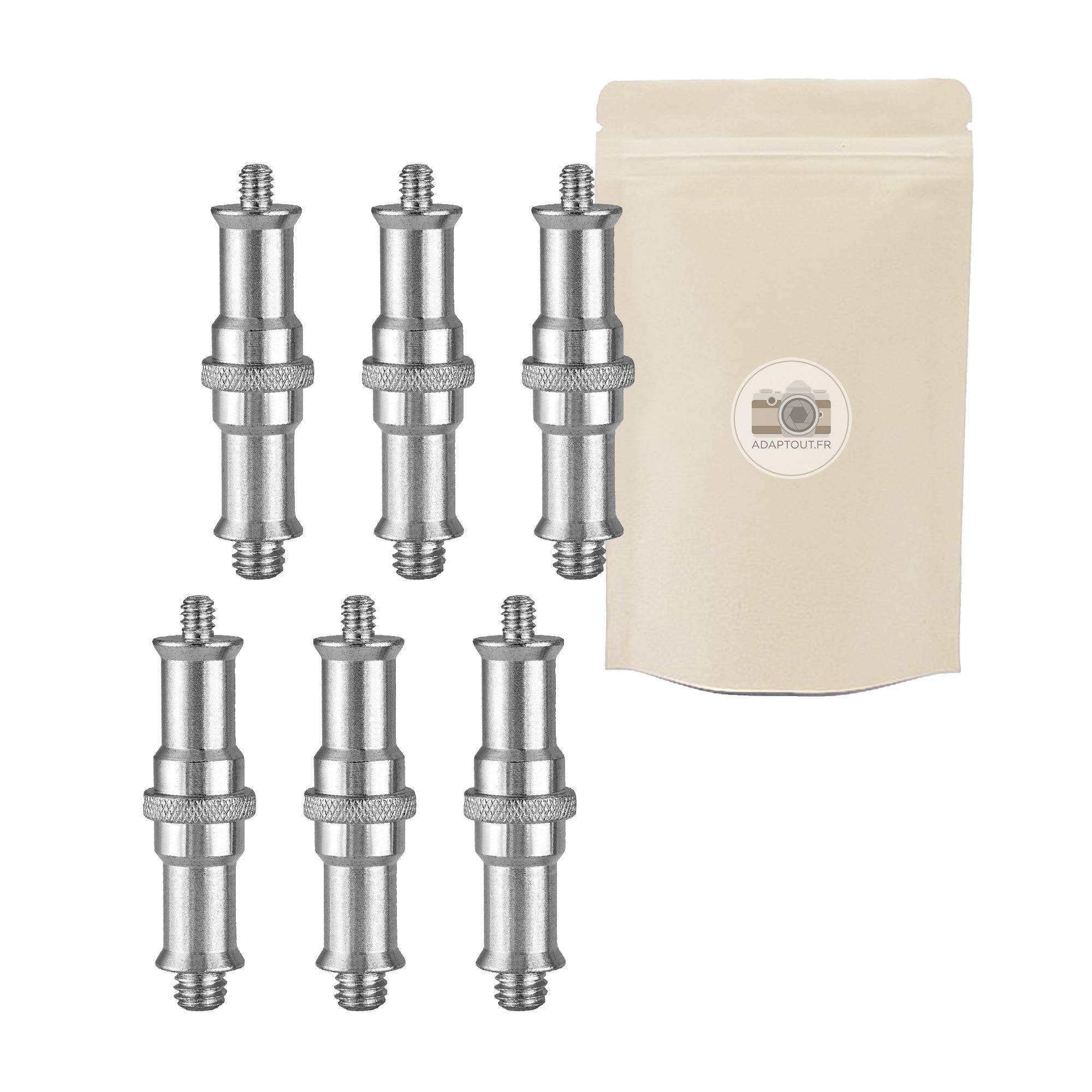 6x Spigot in metallo con filettatura 1/4 3/8 - Vite adattatore piede flash studio supporto universale - Adaptout marca francese