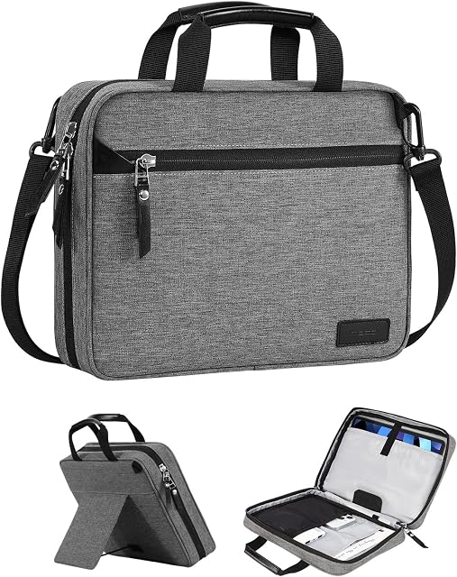 MoKo 9-11 Inch Tablet Sleeve Case, Fits iPad air 5 10.9" 2022, iPad 9/8/7th Gen 10.2, iPad Air 4 10.9/Air 3 10.5, Tab S8 11", Water-Resistant Shoulder Handle Bag with Tablet Stand Design, Dark Gray