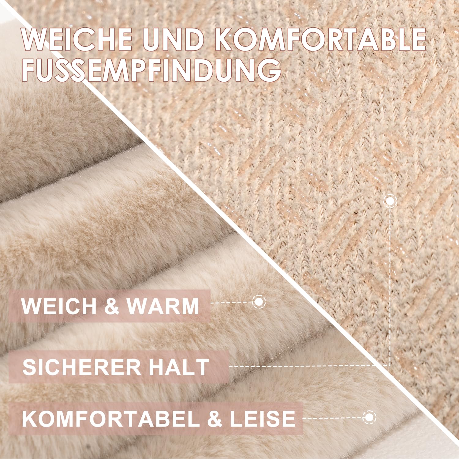 Teppich rund 90 cm Beige, Kunstfell, flauschig, waschbar | maschinenwaschbar, Kaninchenfell-Optik, ultraweicher Flor, rutschfeste Rückseite, OEKO-TEX, für Schlafzimmer und Wohnzimmer