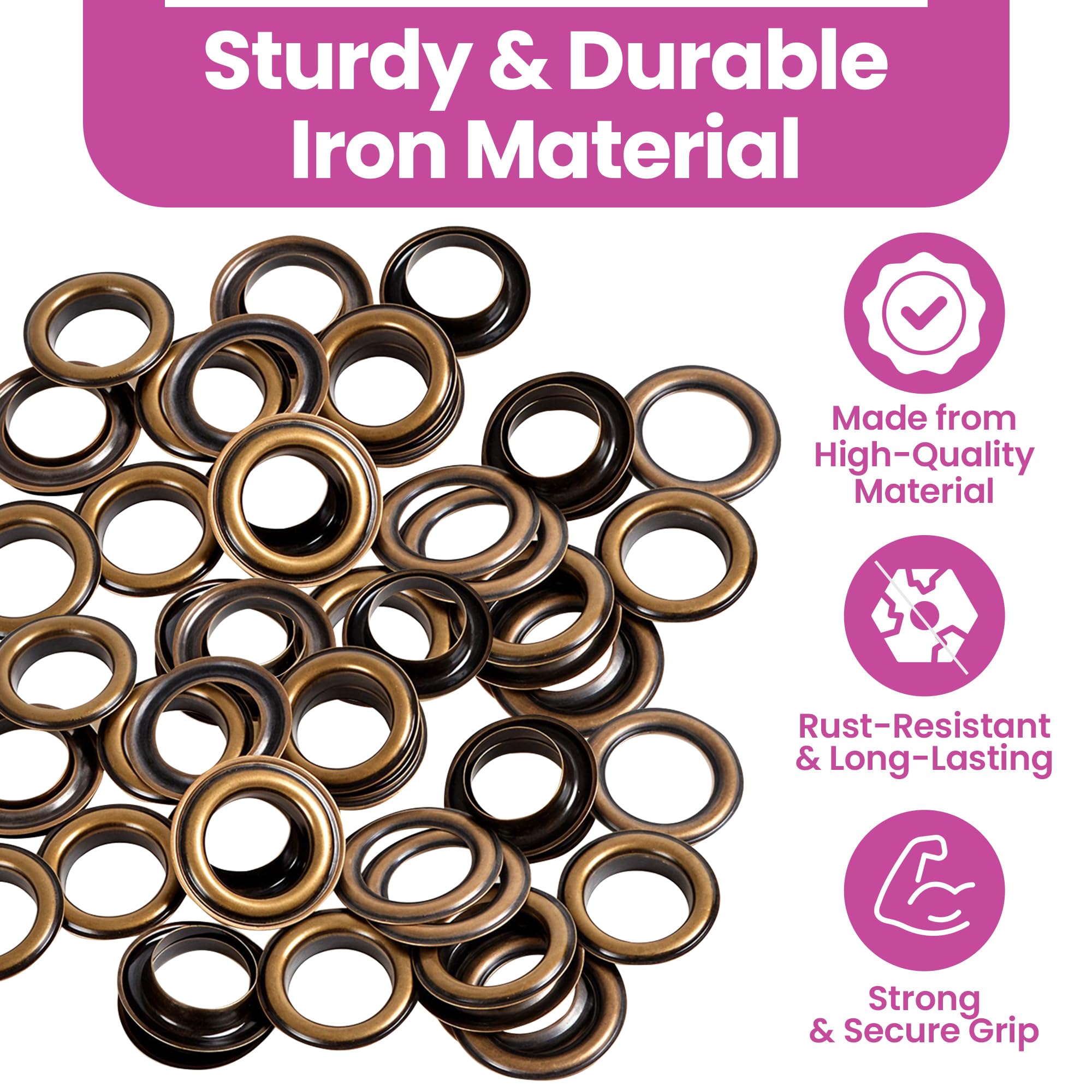 WedDecor Ajuste Ojales Herramientas 100Pcs 20mm Bronce Ojales Con 3pcs Herramientas de Mano para Fijación Ojales En Artesanía en Piel, Artes y Manualidades Proyectos, Manualidades, Ropa