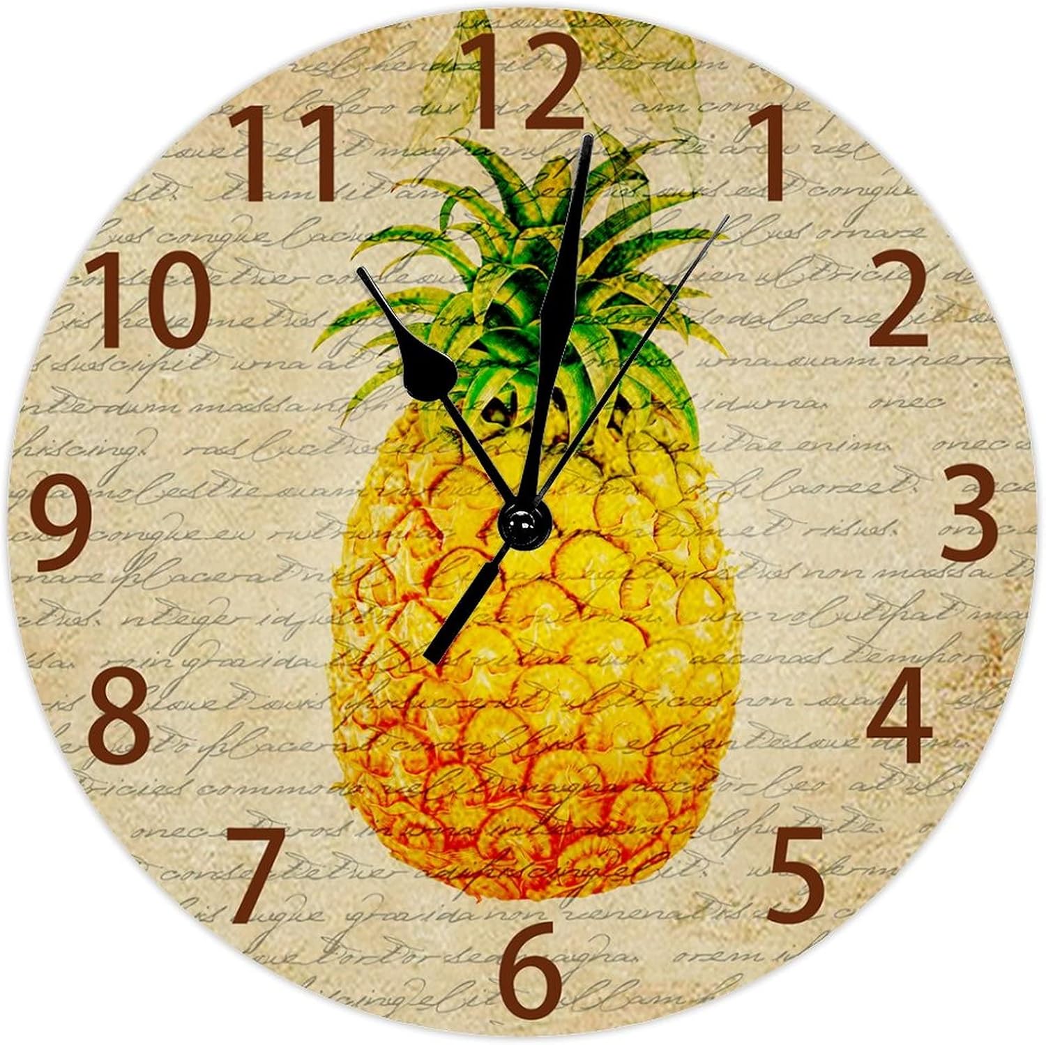Funny Pineapple Wall Clock Battery Operated Silent Non Ticking Round Wooden Clock Rustic Country Kitchen Clock Summer Beach Theme Wall Decor for Home Bedroom Living Room 15 Inch