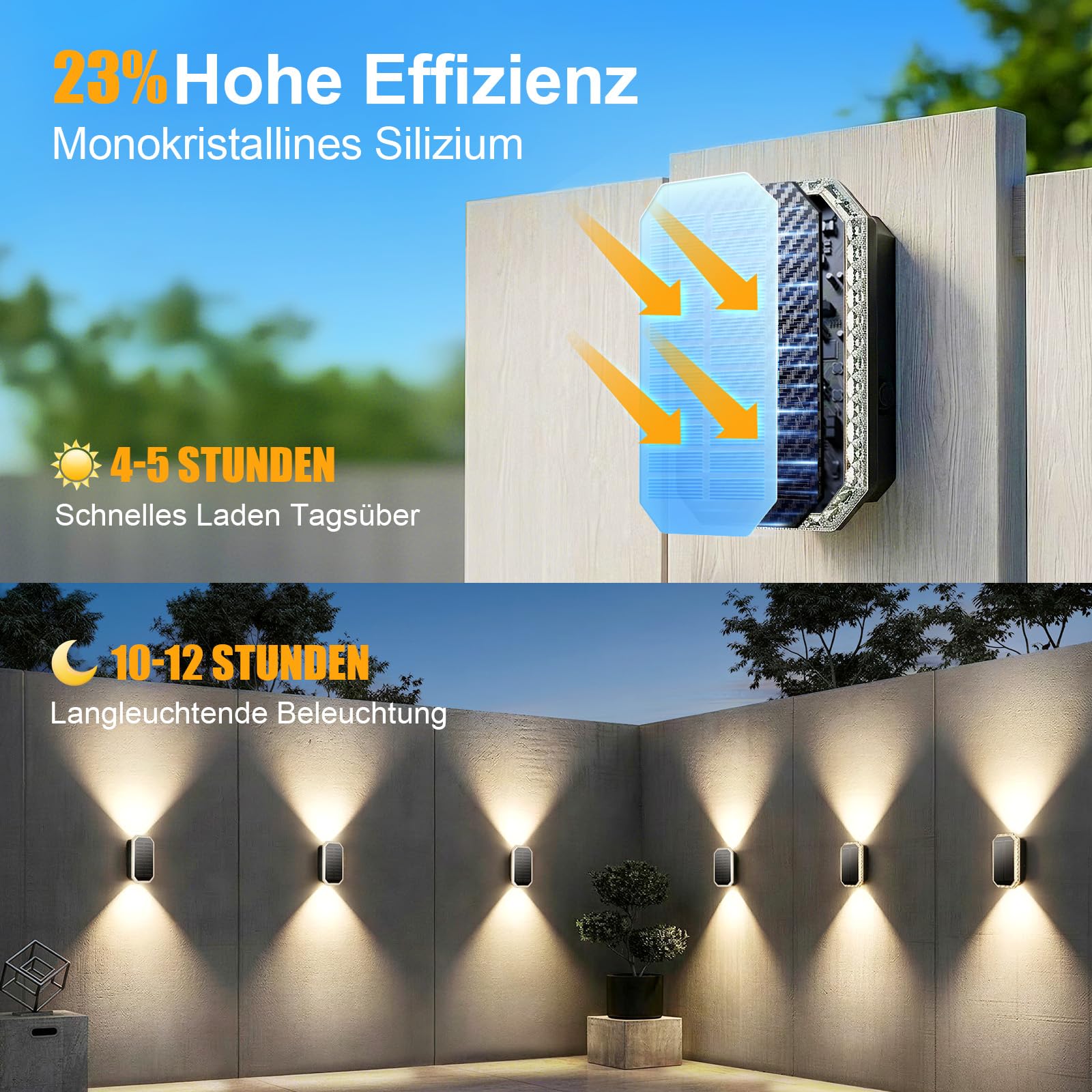 Solarlampen für Außen, Solar Wandleuchte Aussen Up and Down, Solarleuchten für Außen Wand Zaun Garten Winterfest IP65 Wasserdicht, 3 Lichtfarben Warmweiß Kaltweiß, 3000K/4000K/6500K, 4 Stück