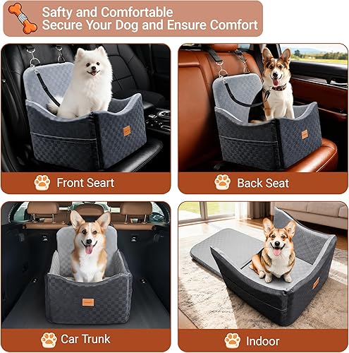 Miniatura 5 de Cama de asiento de coche 2 en 1 para perros pequeñosmedianos de hasta 35 libras, asiento elevador para perros de viaje con cojín grueso de espuma