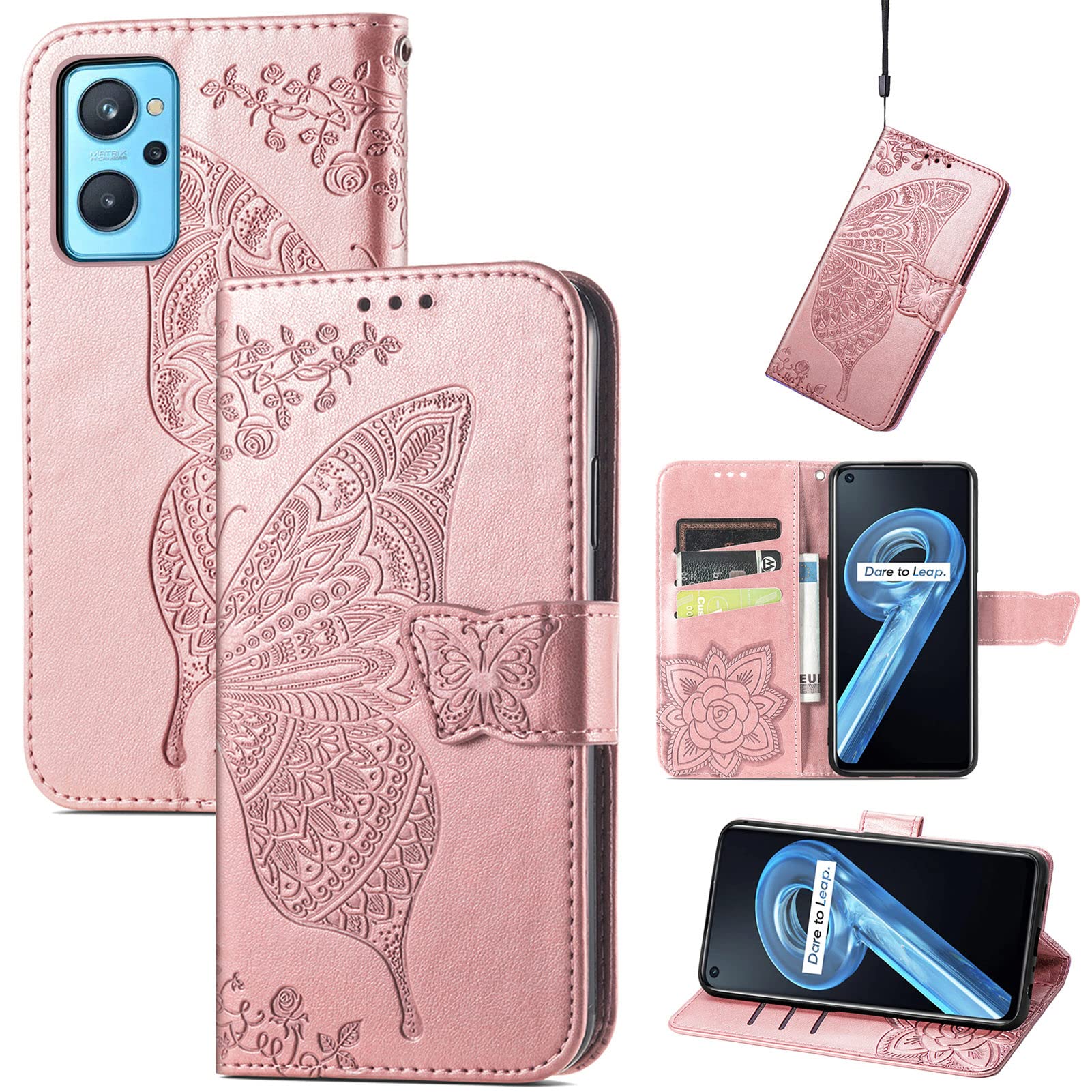 Custodia Realme 10 4G a Libro - Cover in Pelle Farfalla Grigia con Stand