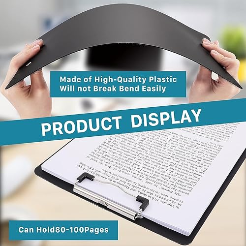 Miniatura 4 de Paquete de 15 portapapeles de plástico, portapapeles negros de 12.5 x 9 pulgadas con clip de perfil bajo, tamaño de letra A4 para aula, oficina,