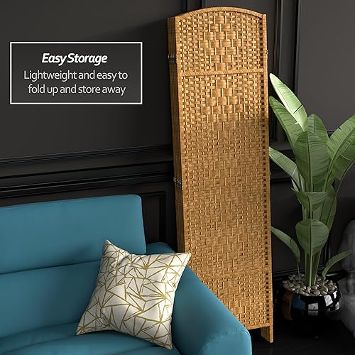 Miniatura 62 de Divisor de ambiente resistente de 6 pies, pantalla de privacidad plegable de fibra de ratán con patrón de diamante, Madera, Natural Natural,Mocha
