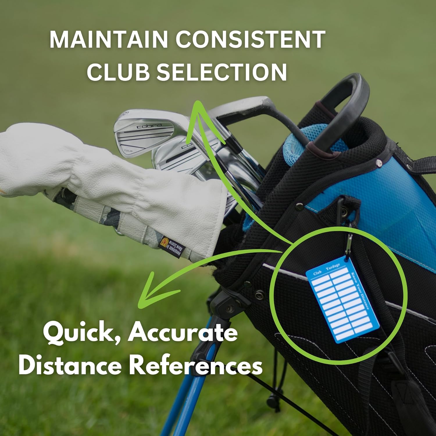 Golf Distance/Yardage Tag - Attach to Golf Bag - Erasable - Quick Reference Golf Club Range Card - Record Your Distance | Must-Have Golf Accessories for Men, Women & Junior Golfers | Tee Gift