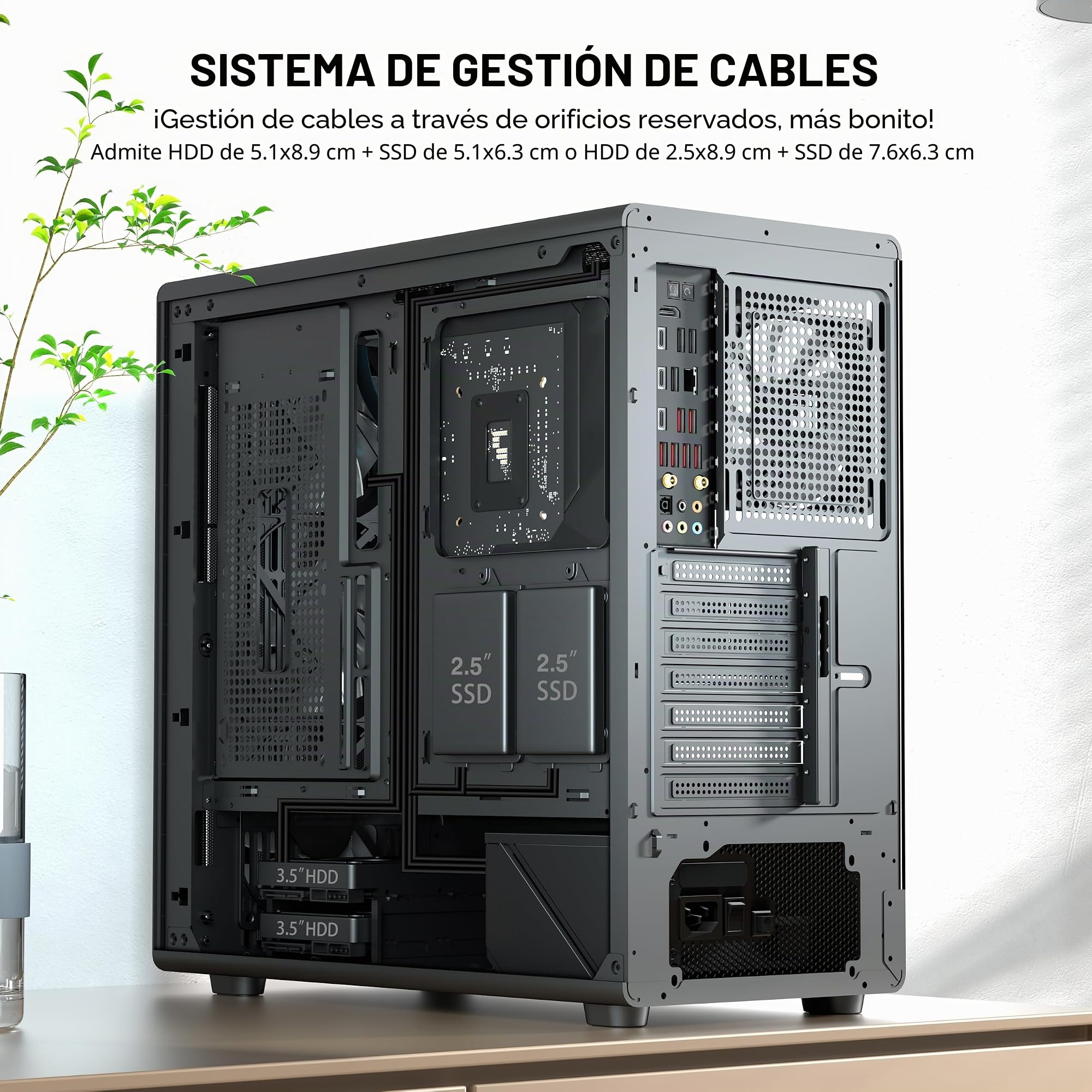 FOIFKIN M1 Caja PC - Panel Frontal de Nogal - 4 Ventiladores ARGB PWM preinstalados - Carcasa de PC ATX Mid-Tower para Juegos (Negro, M2)