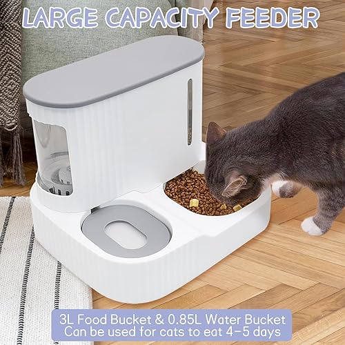 Miniatura 3 de Kathson Alimentador automático 2 en 1 para gatos y dispensador de agua, alimentador de alimentación por gravedad para gatos de interior y exterior