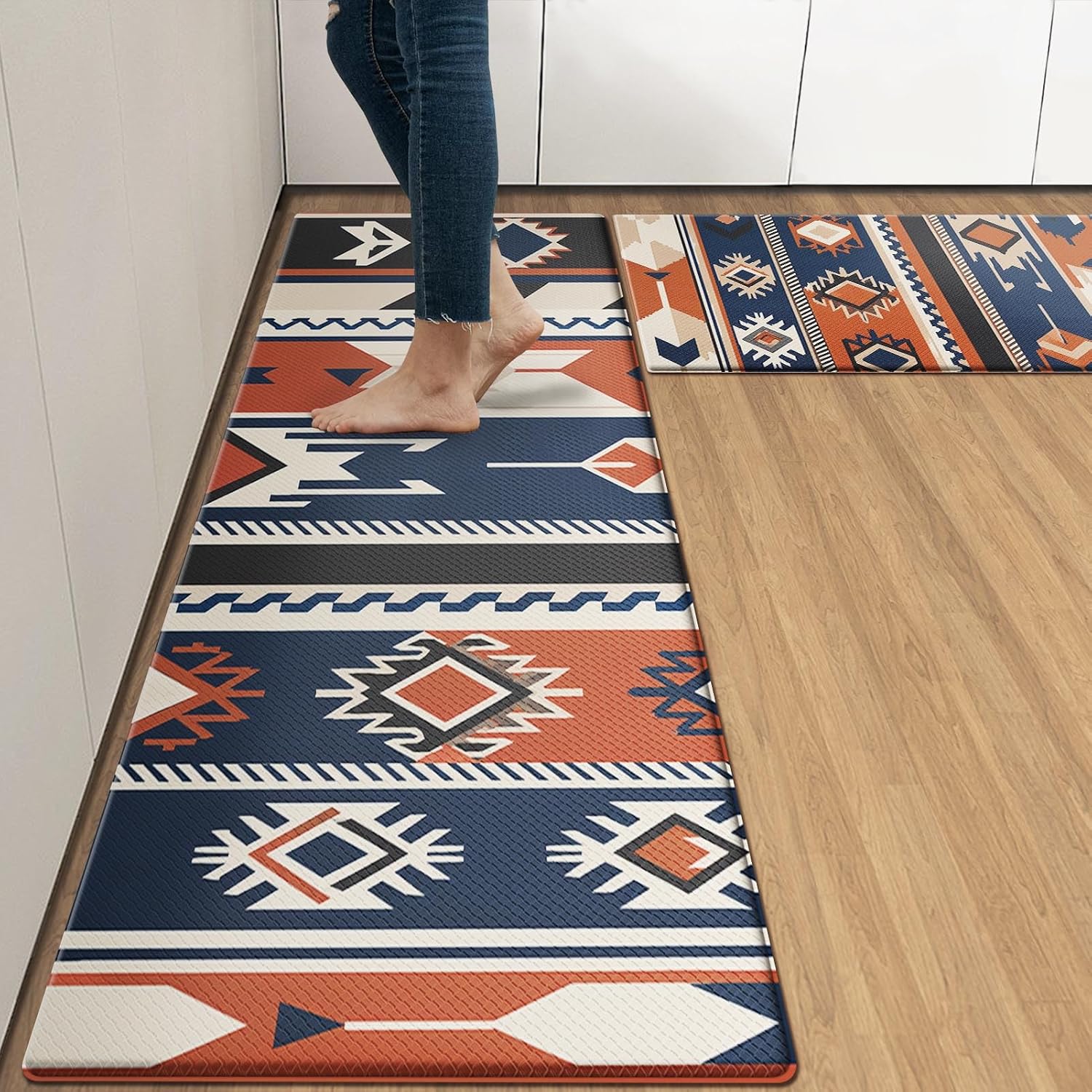 Arttown Anti-Fatigue Kitchen Rug Set of 2, Waterproof Non-Slip, Ethnic | Boho Cushioned Floor Standing Mat Kitchen Mat and PVC Ergonomic Comfort Foam Rug