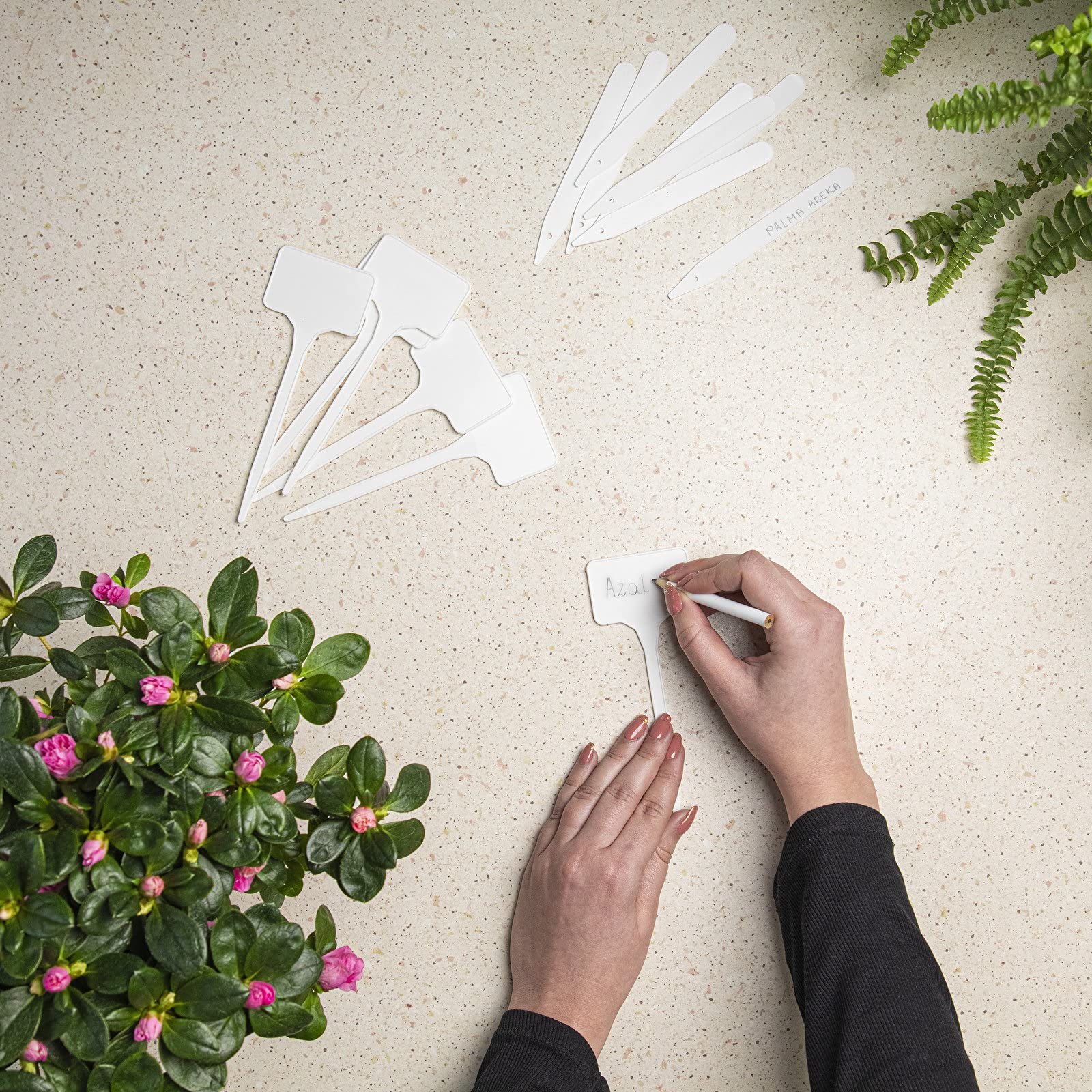 Relaxdays Etichette Per Piante, Set Da 500 Targhette Con Matita, In Plastica Resistente Alle Intemperie, 12,5 Cm, Bianco