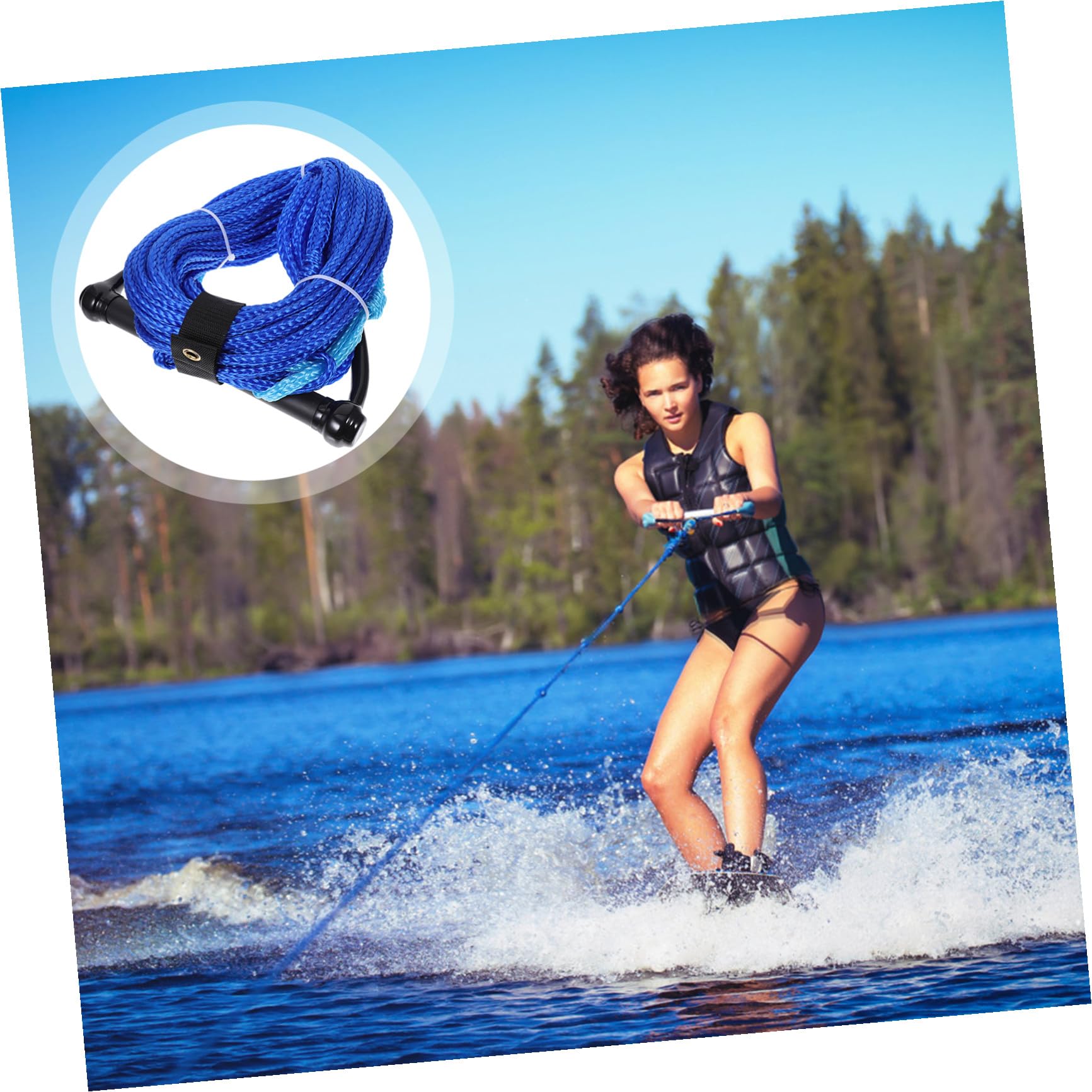 VILLCASE Cuerda de Esquí Acuático de Nylon Negro Ligera y Fácil de Manejar Asa para Wakeboard y Kneeboard, Cuerda de Remolque para Barco de 1 Sección Color Aleatorio