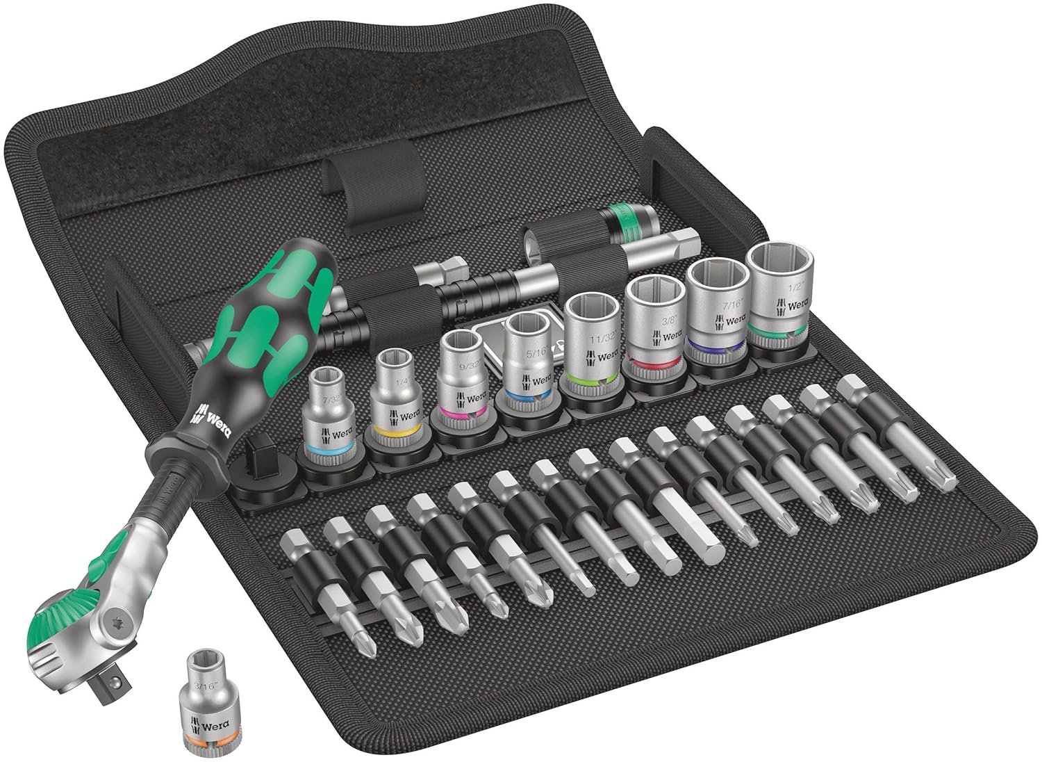 Ratchet Set, 28, 1/4 in, SAE and Wera 05022640001 950/9 Hex-Plus Multicolour Imperial 2 L-Key Set