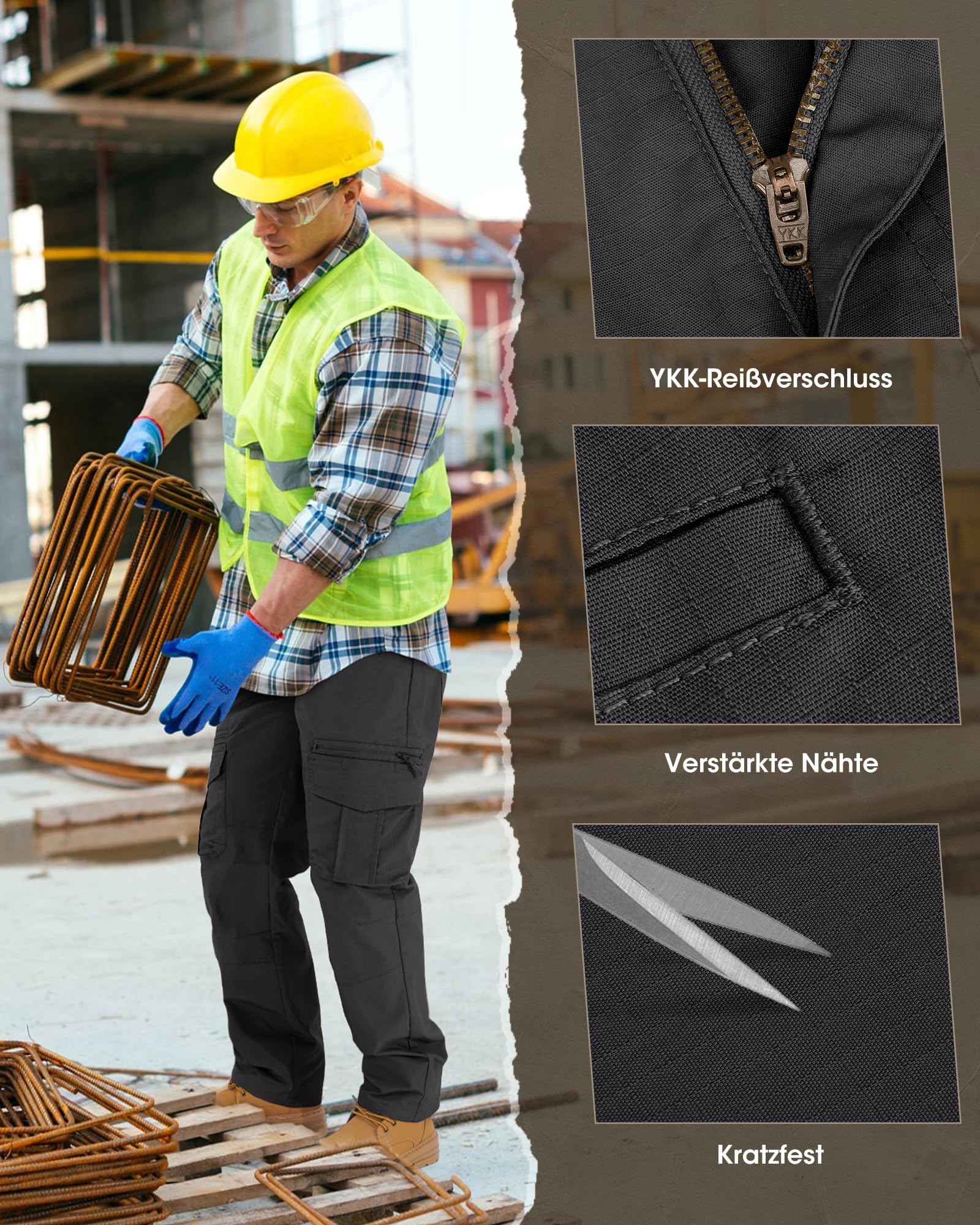 IGOLUMON Arbeitshosen Männer Cargohose Herren Stretch mit Vielen Taschen | Arbeitshose Herren mit Halbelastischer Bund Arbeitskleidung Outdoorhose Taktische Hose für Handwerker, Maler und Bauarbeiter