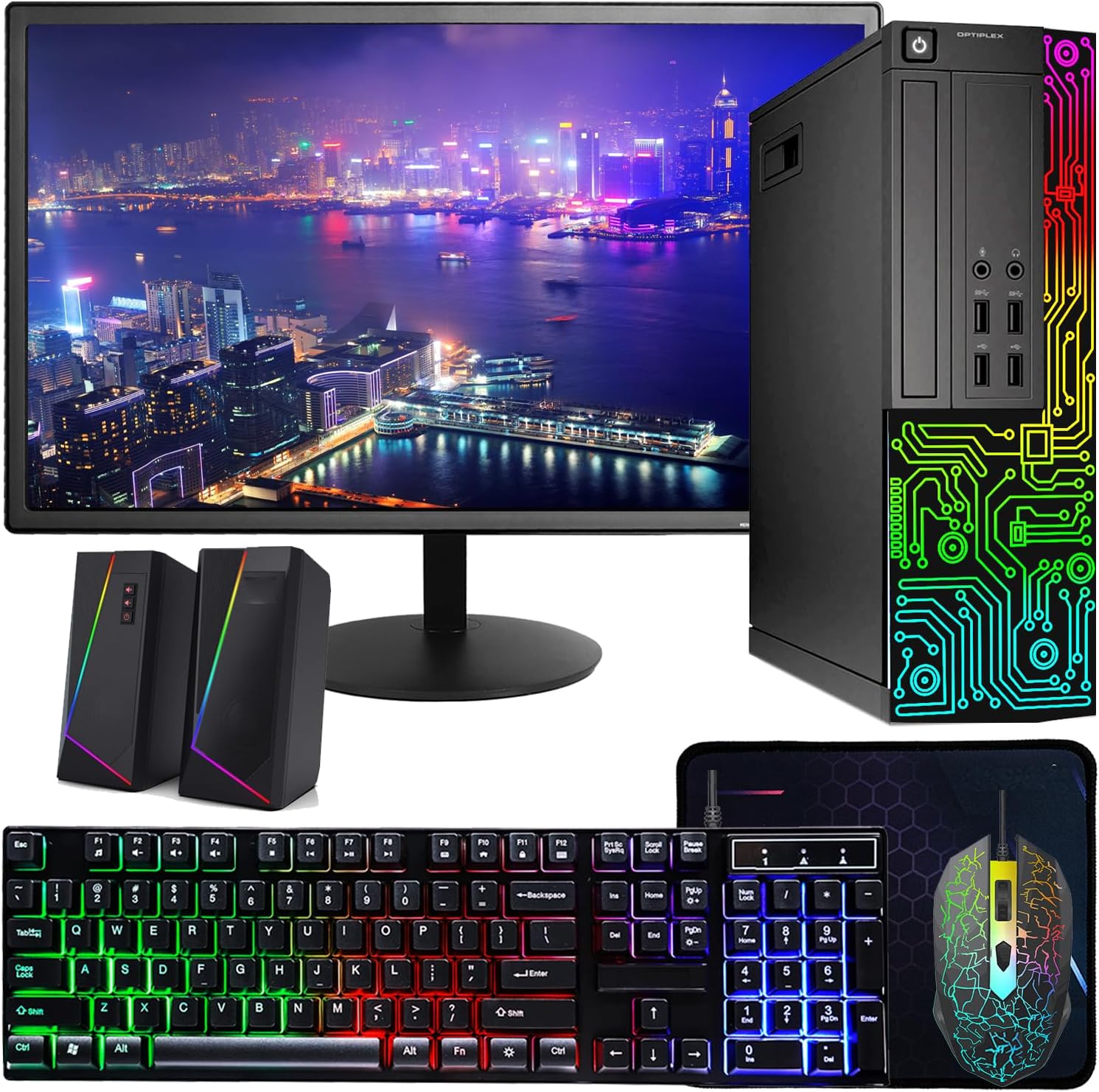 Dell OptiPlex Desktop RGB Computer PC, Intel Core i7 up to 3.8GHz, 16GB RAM, 512GB SSD, 22 Inch HDMI Monitor, RGB Keyboard Mouse, Gaming Speakers, WiFi, Bluetooth, Windows 11 Pro (Renewed)
