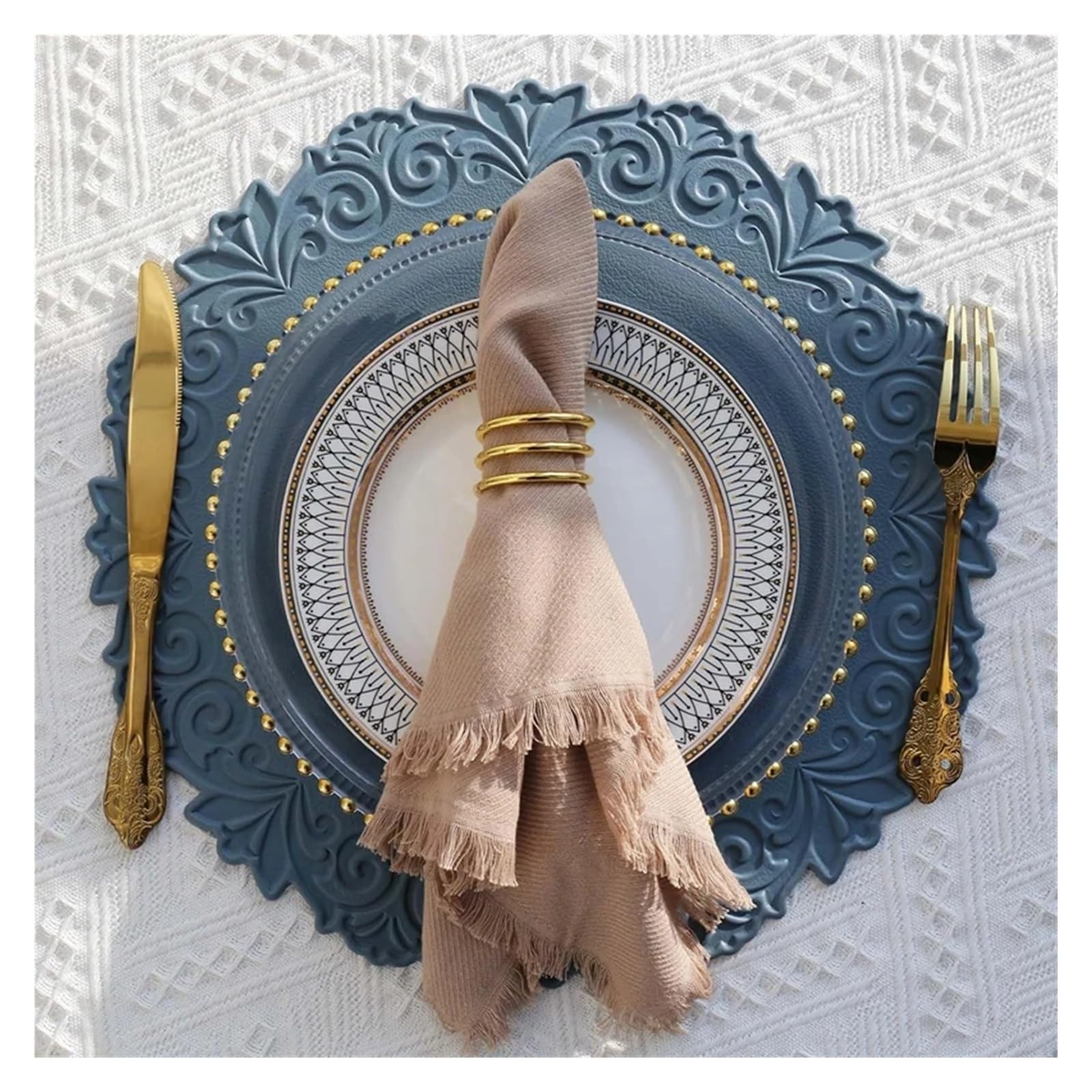 Faux Leather Placemats Lot de 1, 4 ou 6 Sets Table Ronds en Similicuir, Accessoires Cuisine, for l'extérieur et l'intérieur(Blue,6pcs Round 38cm)