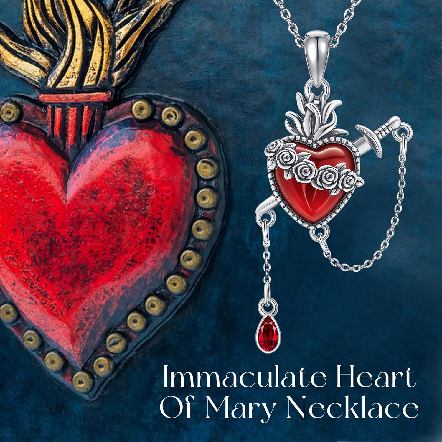 YAFEINI Immaculate Heart of Mary Necklace Sterling Silver Virgin Mary Necklace Immaculate Heart Catholic Jewelry for Women - Image 6
