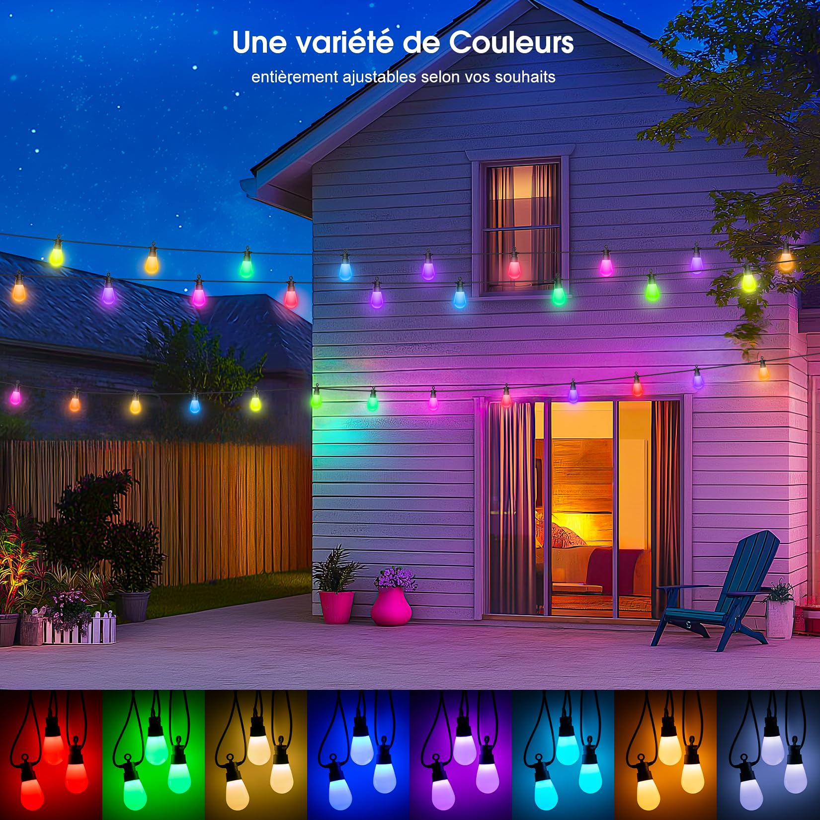 Guirlande Lumineuse Exterieure Jardin Noël 21M RGB LED IP65 Imperméable Chaîne Lumiere Décorations Patio Terrasse