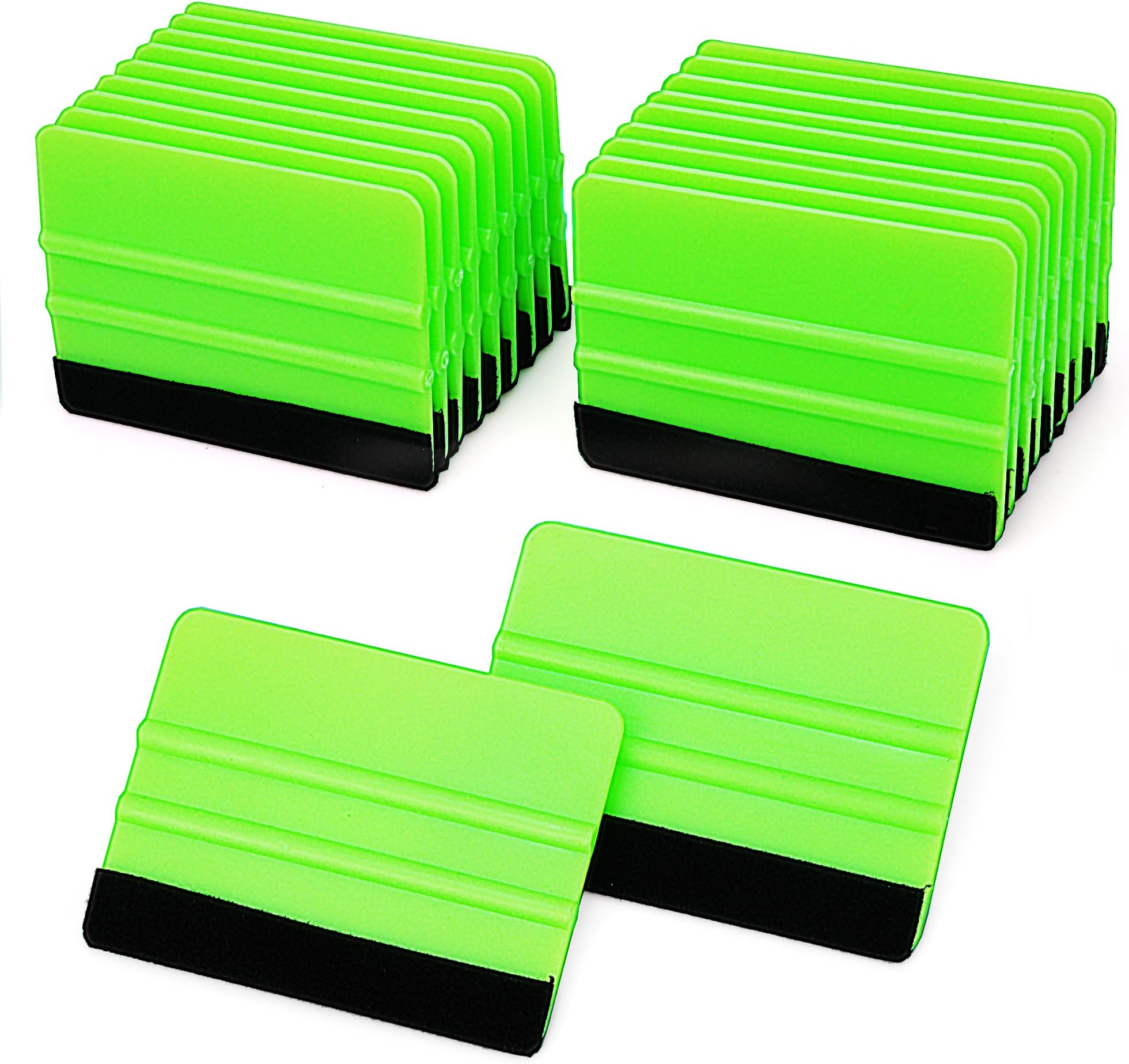 Umaki 20 Piece Car Wrap Plastic Squeegee, 10.3 x 7.5cm Felt Edge Decal Applicator, Green