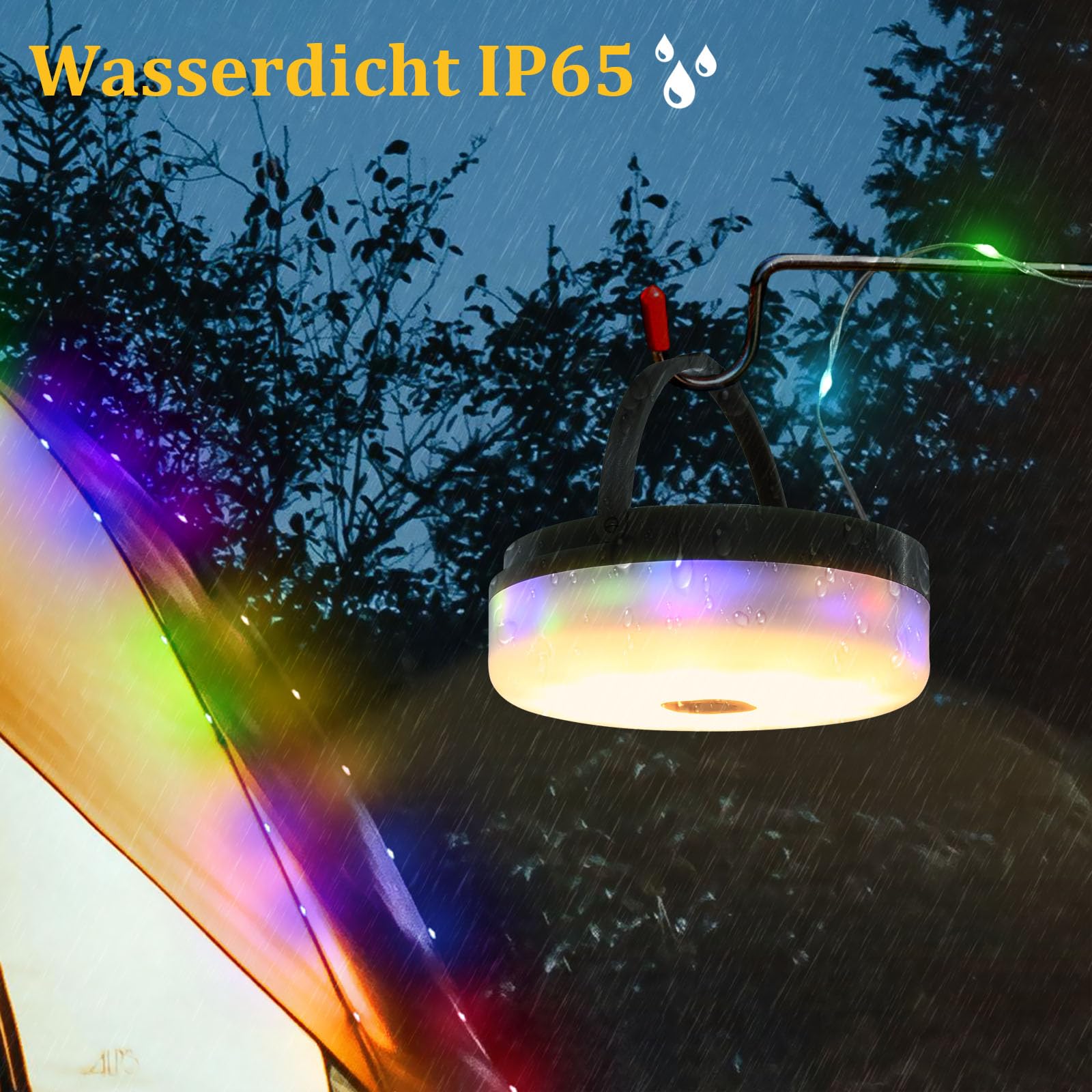 Catena Luminosa Solare Da Campeggio 10m Con Lampada LED, Ricarica USB, 8 Modalità, Impermeabile IP65, Power Bank - 6