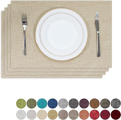 Kevin Textile - Juego de 4 manteles individuales resistentes al calor, lavables, para fiestas, bufé, cenas, 13 x 19 pulgadas, beige claro