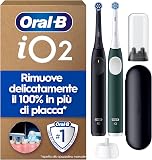 Oral-B iO 2 DUO Spazzolino Elettrico Oral B, Nero e Verde, 2 Testine Di Ricambio e Spazzolini, Custodia Da Viaggio, Porta Ricarica Da Viaggio. Delicato sulle Gengive, Sensore di Pressione - 1