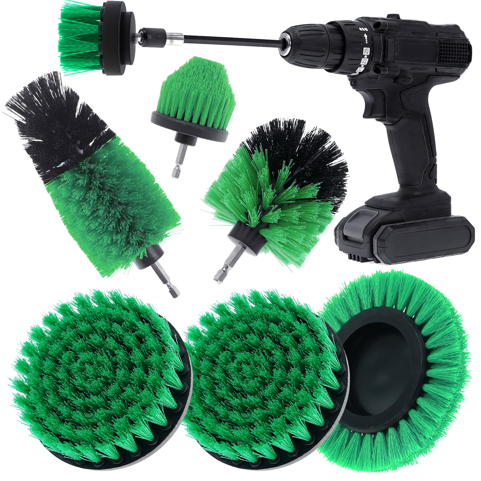 Lot de 8 brosses à récurer pour perceuse, kit de brosses à récurer de nettoyage électrique avec extension longue, brosses à récurer tout usage pour voiture, joint, sol, baignoire, salle de bain