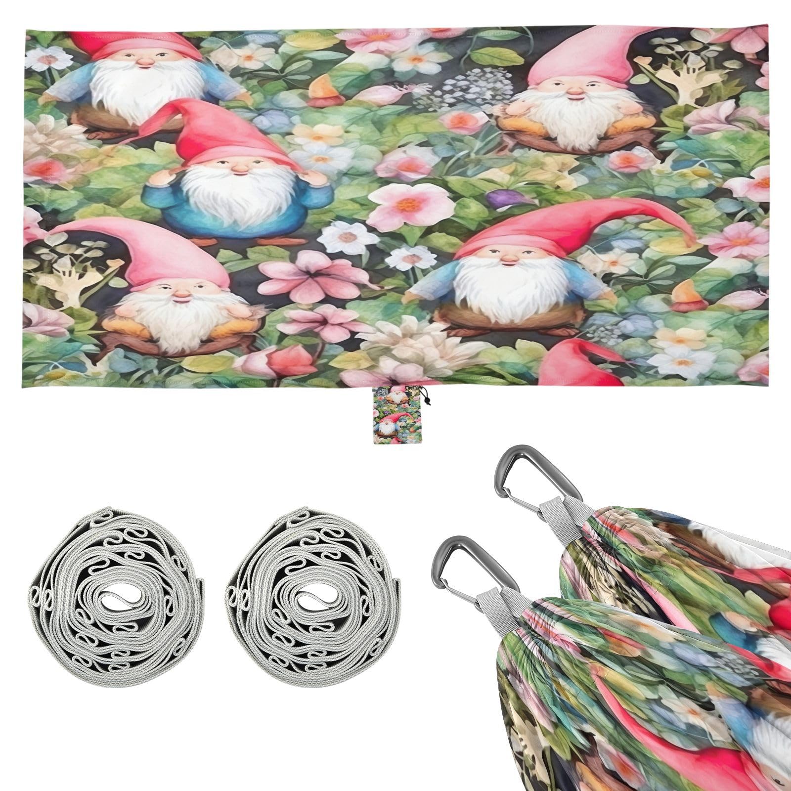 ATTX Gnomes Flower Camping Hammock - Lightweight & Portable Hammocks, Heavy Duty 330lbs Capacity for Indoor, Hiking, Backpacking, Travel, Backyard, Beach#367