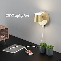 Vista 5 de URSOLA Juego de dos lámparas de pared, apliques de pared LED con interruptor de encendido/apagado, puerto de carga USB, 110 voltios, lámpara