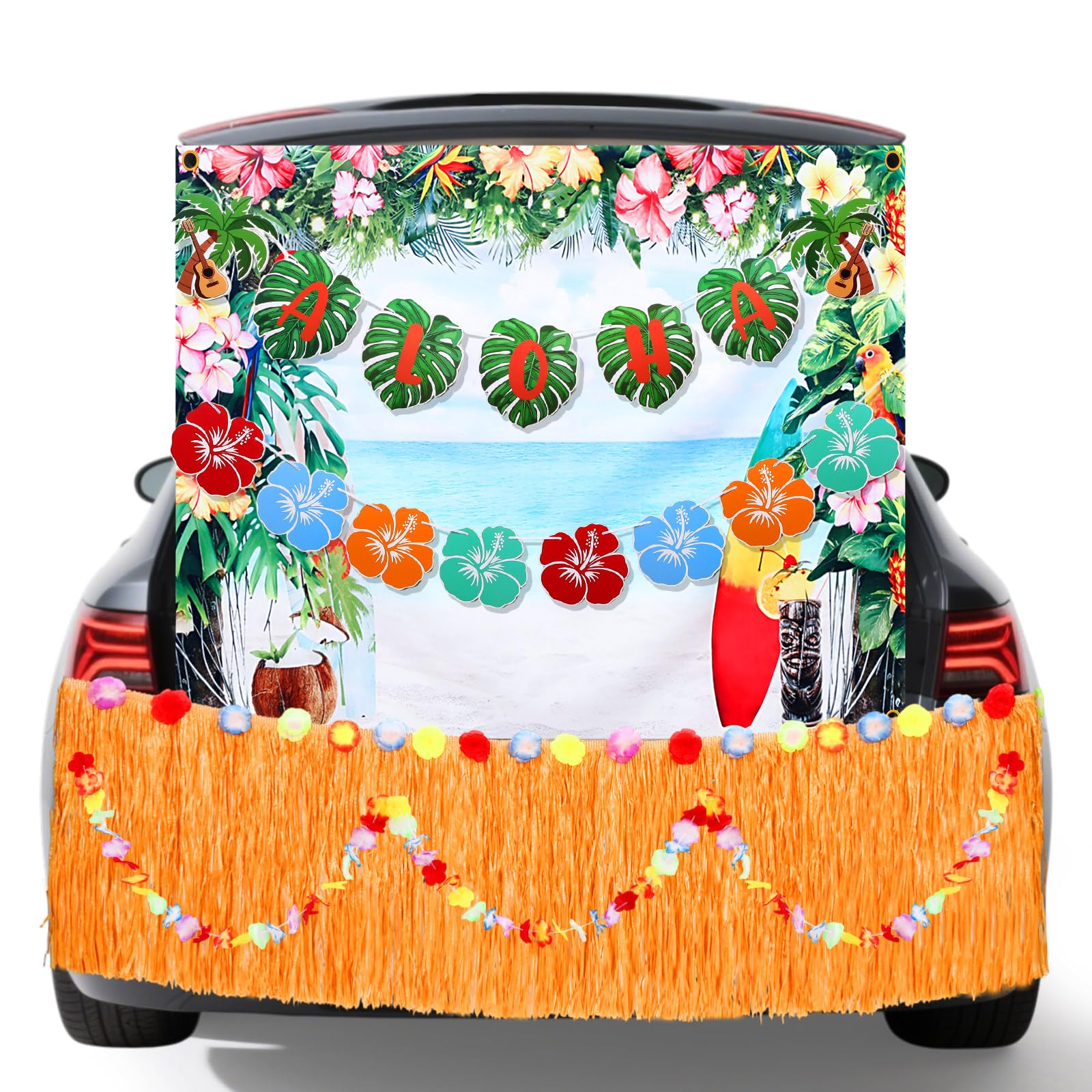 Tudomro Halloween Trunk or Treat Hawaii ALOHA Car Decoration Kit, Trunk or Treat Car Archway Garage Decoration, Hawaii Theme Party Decor for Cars and